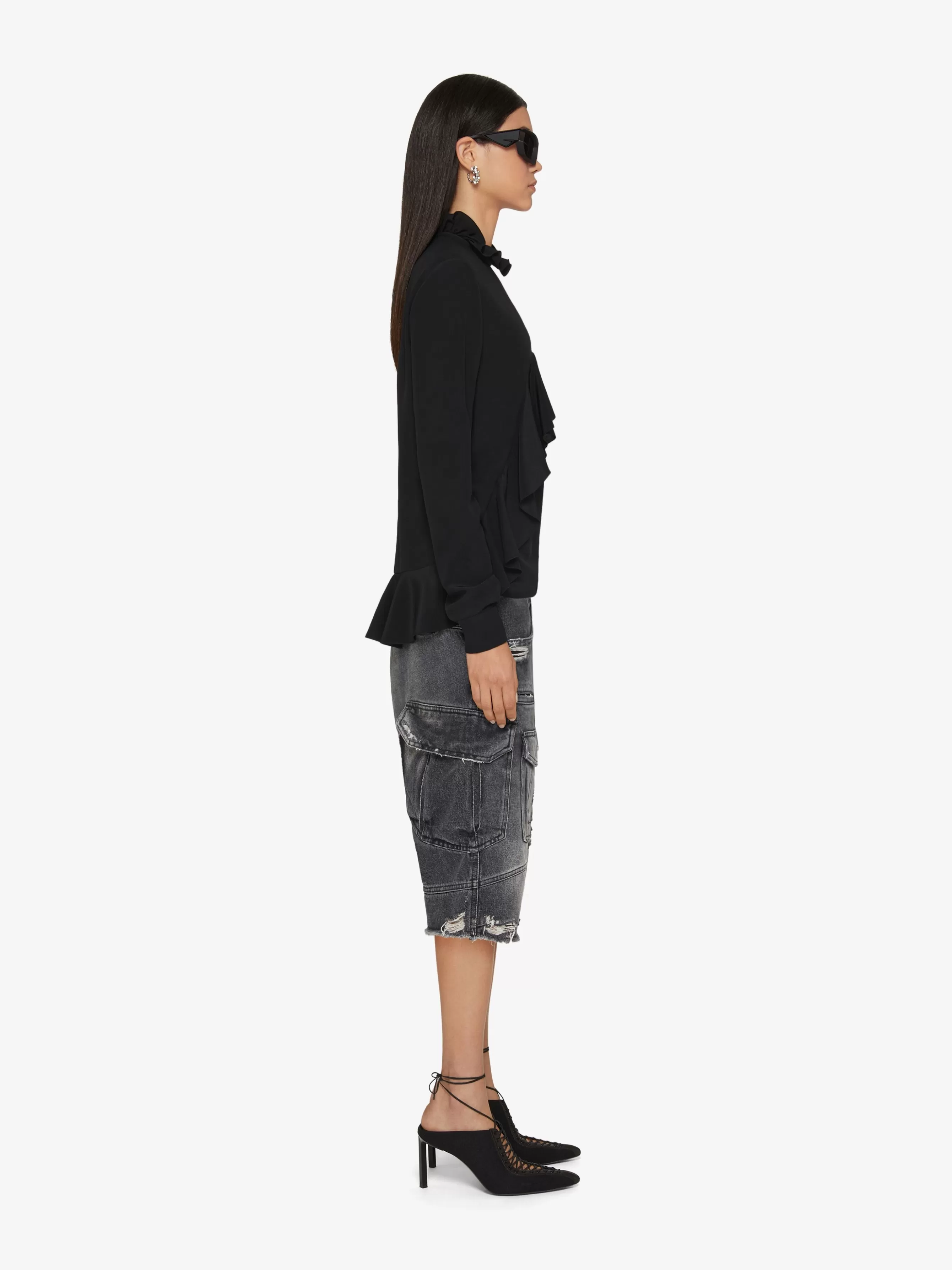 Sale GIVENCHY Tops & T-shirts-Blouse in crepe de Chine with ruffles