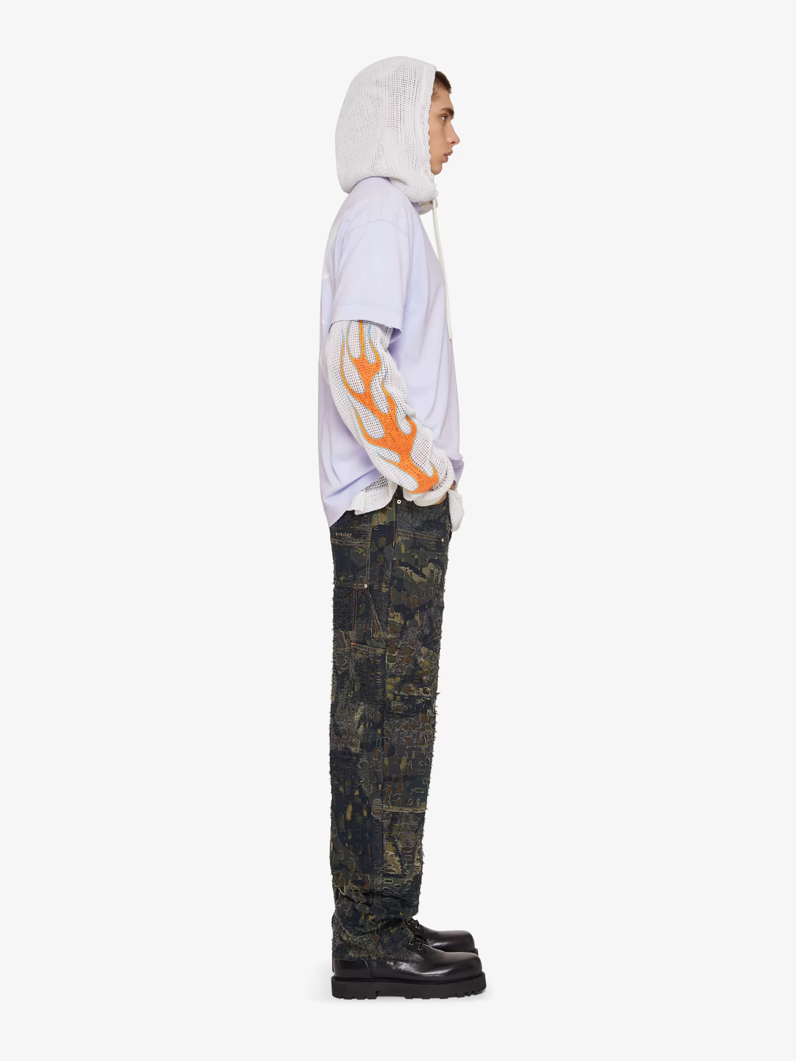 Sale GIVENCHY Pants & Shorts-Carpenter camo jeans in Boro-effect destroyed denim