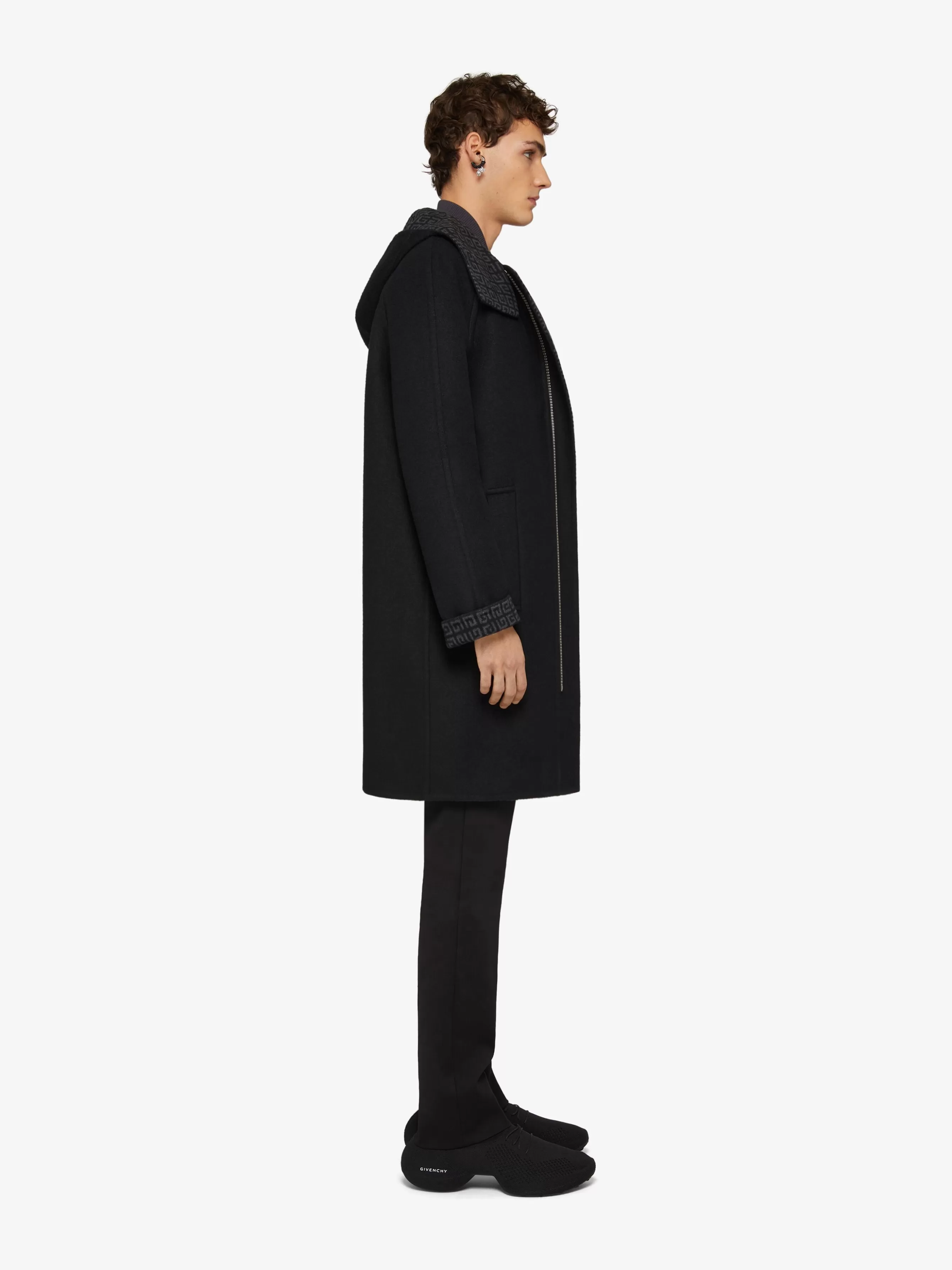 GIVENCHY Jackets & Coats-Coat with hood in wool, cashmere and silk