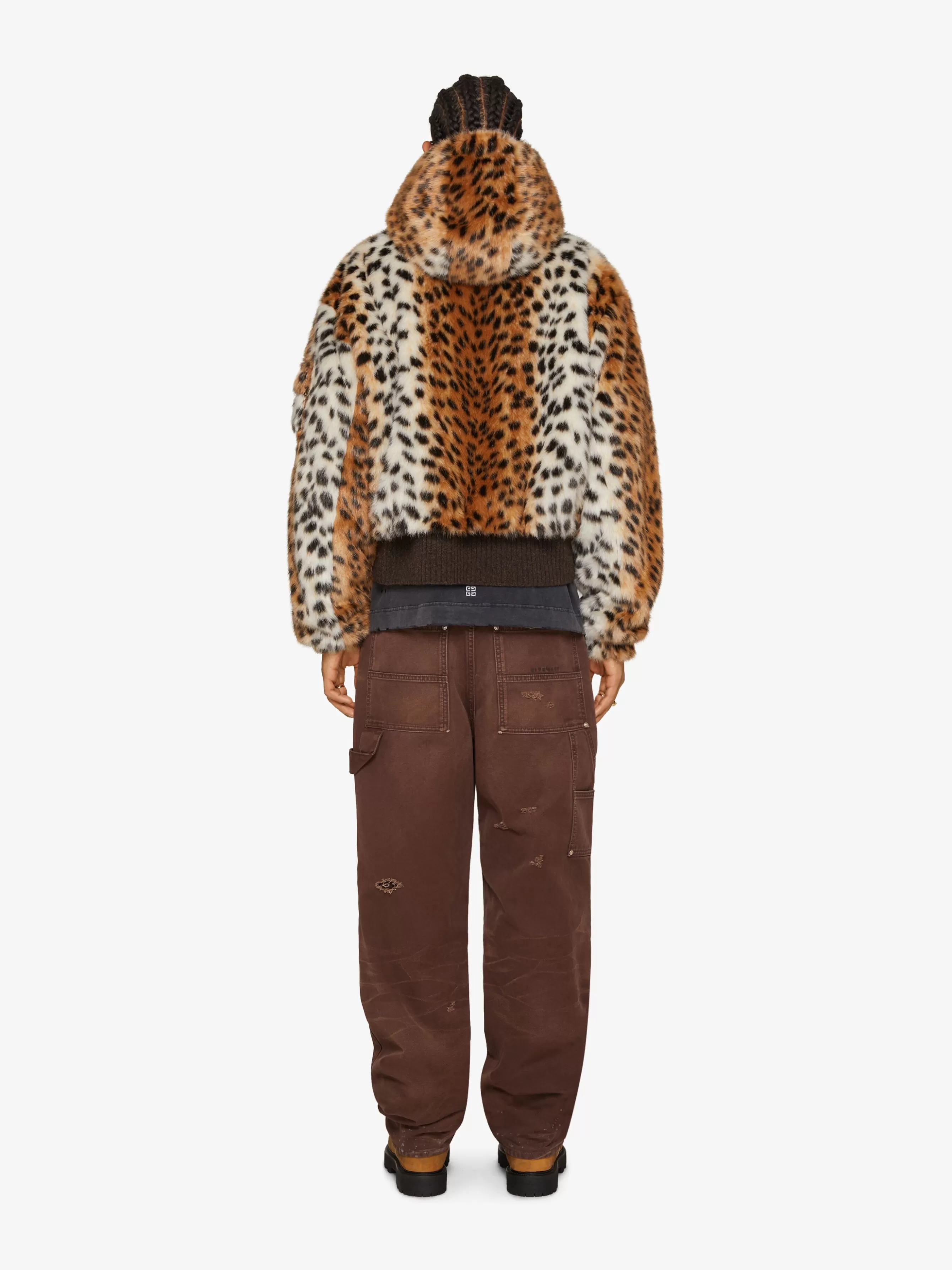 Sale GIVENCHY Outerwear-Cropped hooded bomber jacket in faux fur with pocket