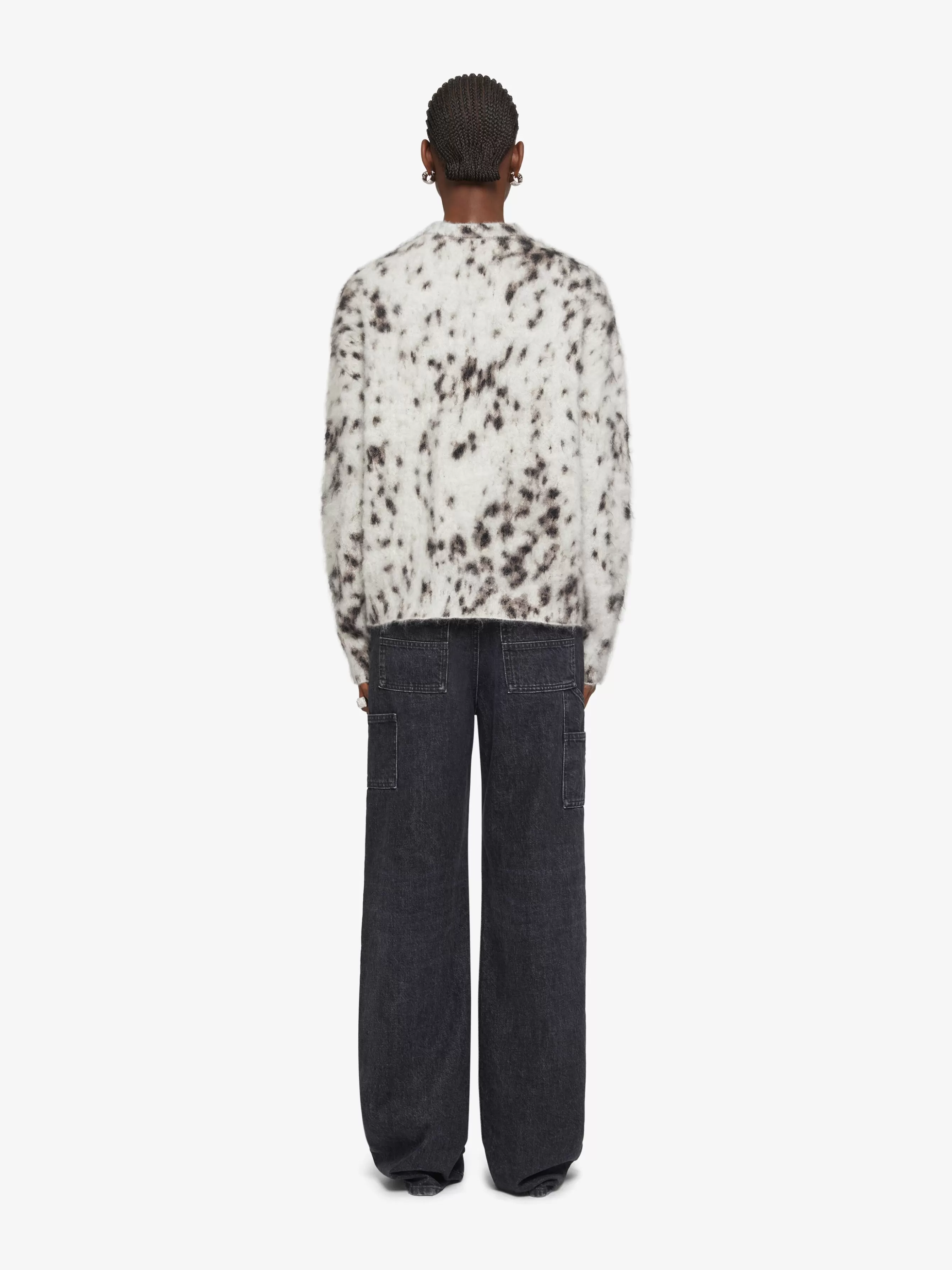 GIVENCHY Knitwear-Cropped sweater in mohair with snow leopard print