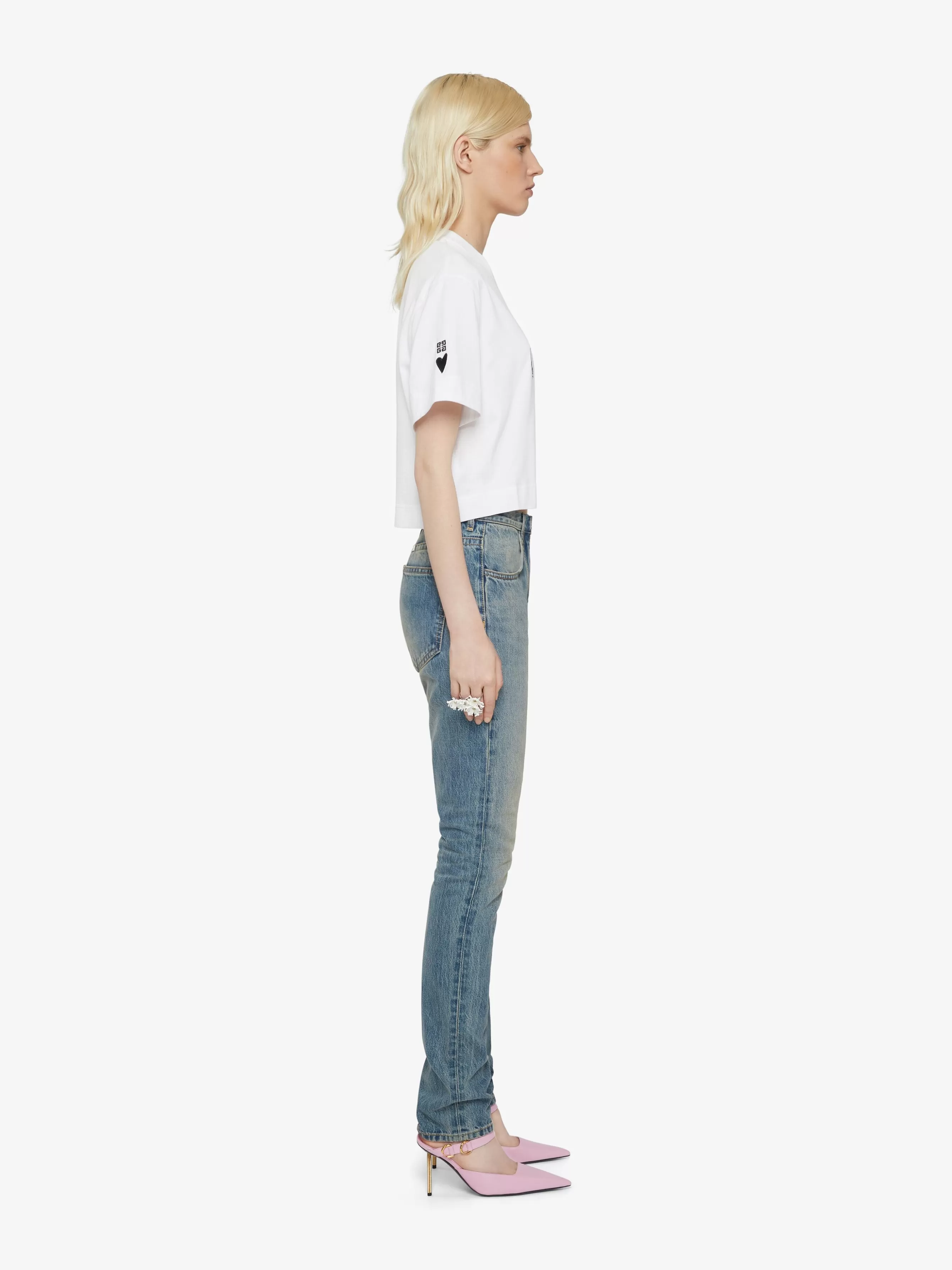 Sale GIVENCHY Tops & T-shirts-Cropped t-shirt in cotton with Love prints