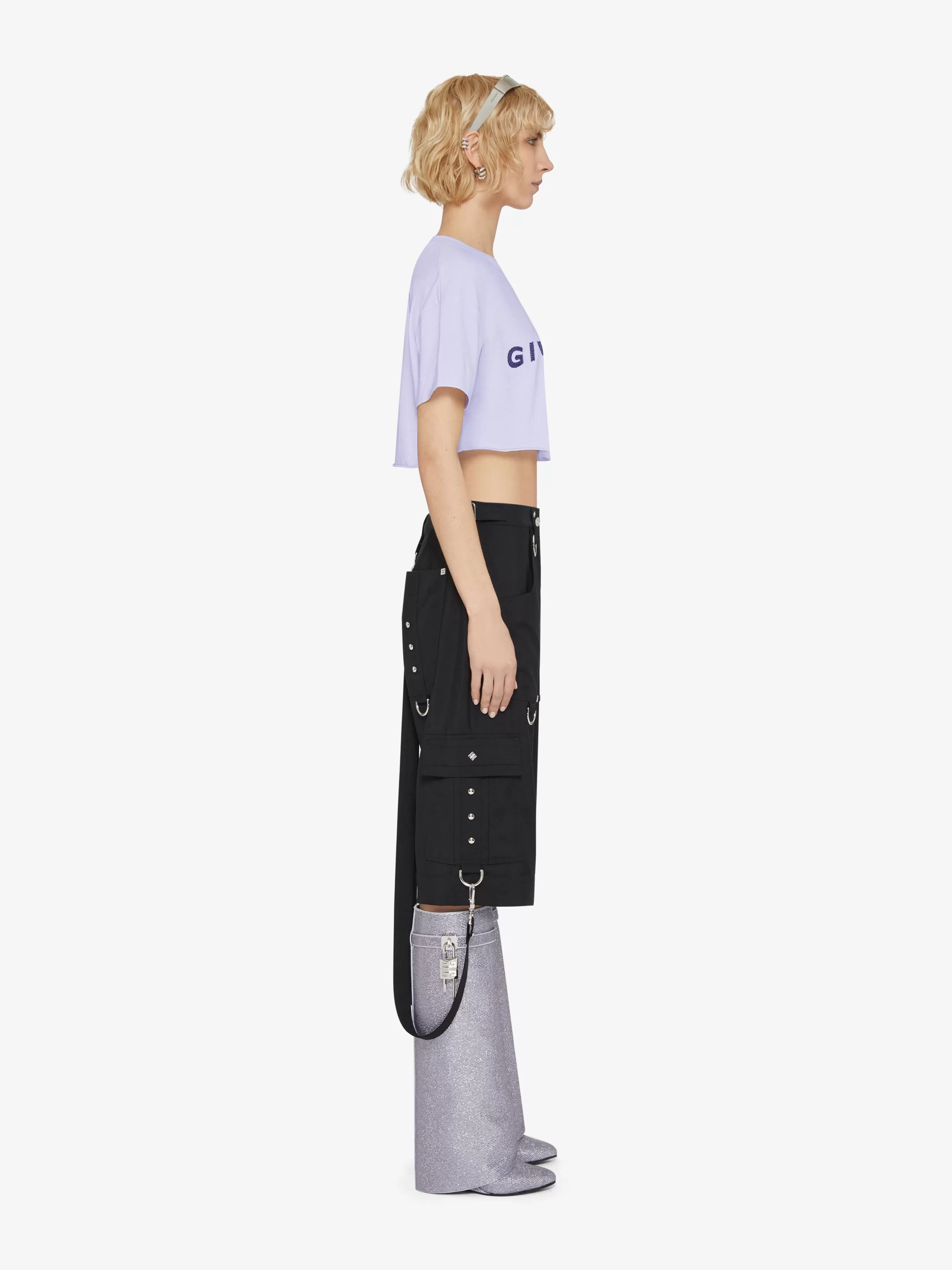 Sale GIVENCHY Tops & T-shirts-Cropped t-shirt in cotton with rhinestones