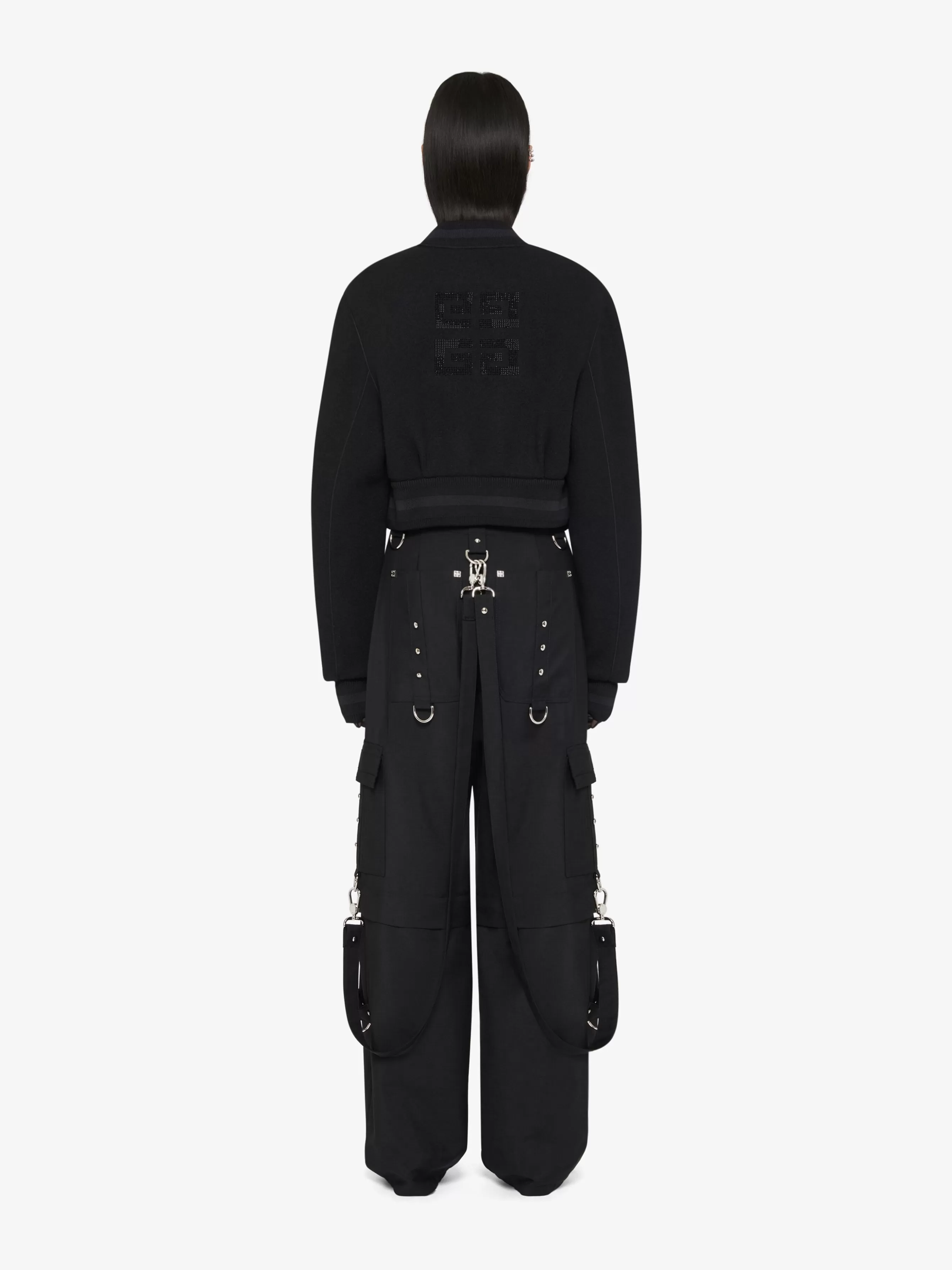 Women GIVENCHY Slides & Sandals | Boots & Booties-Cropped varsity jacket in wool with rhinestones