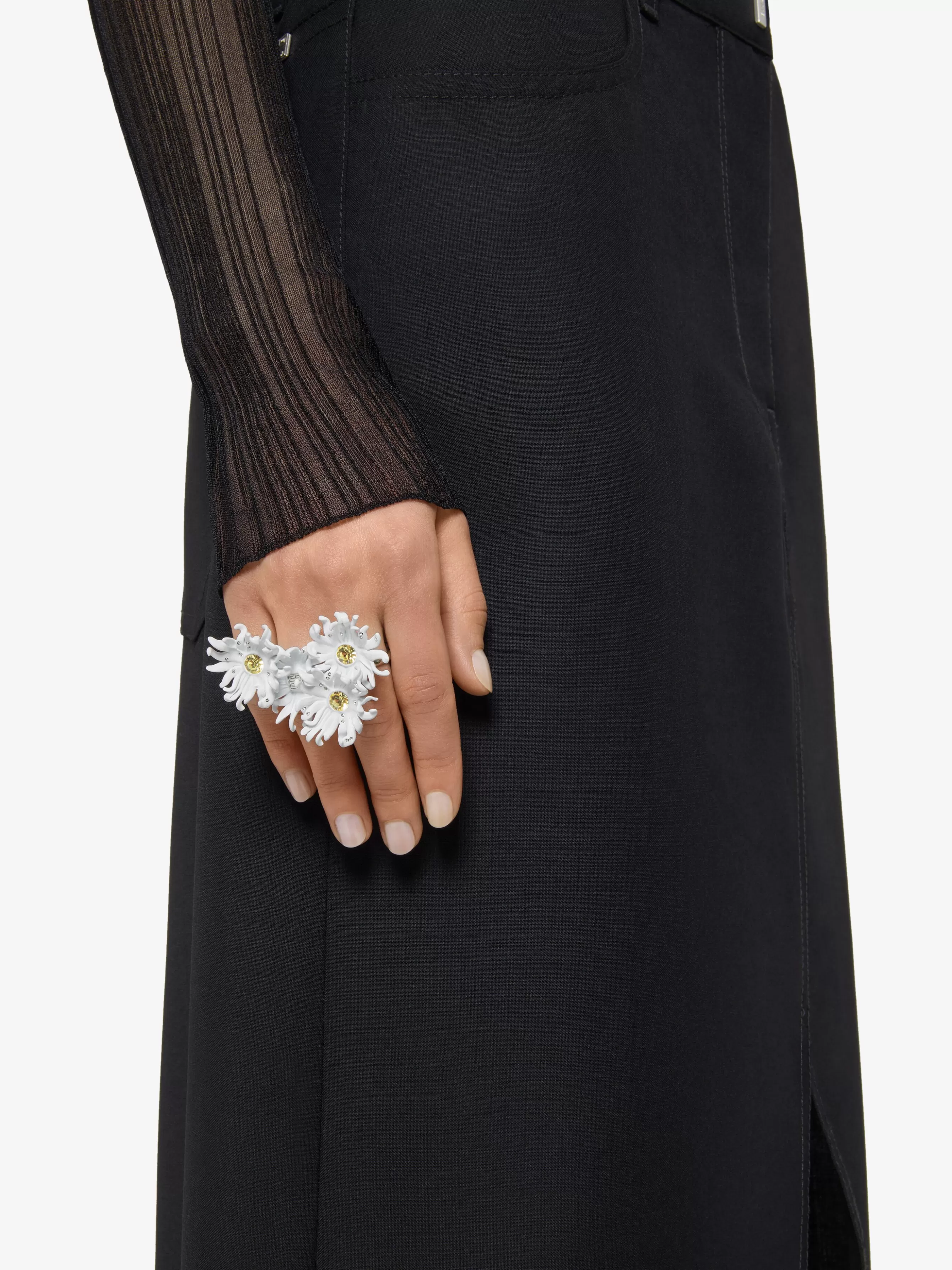 Sale/Women GIVENCHY Jewels & Accessories | Jewelry-Daisy double fingers ring in metal and enamel with crystals