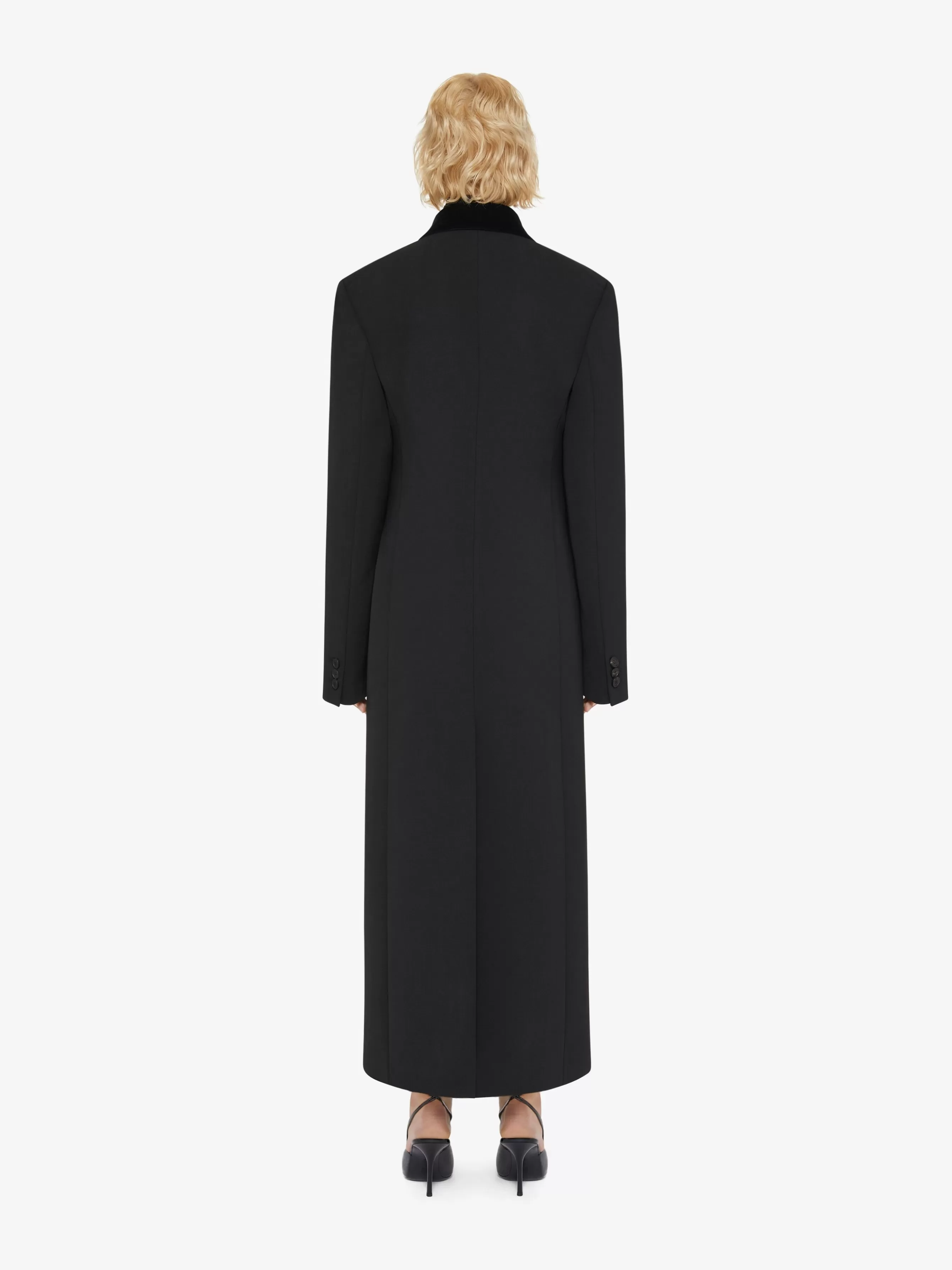 GIVENCHY Jackets & Coats-Double breasted coat in tricotine wool with velvet details