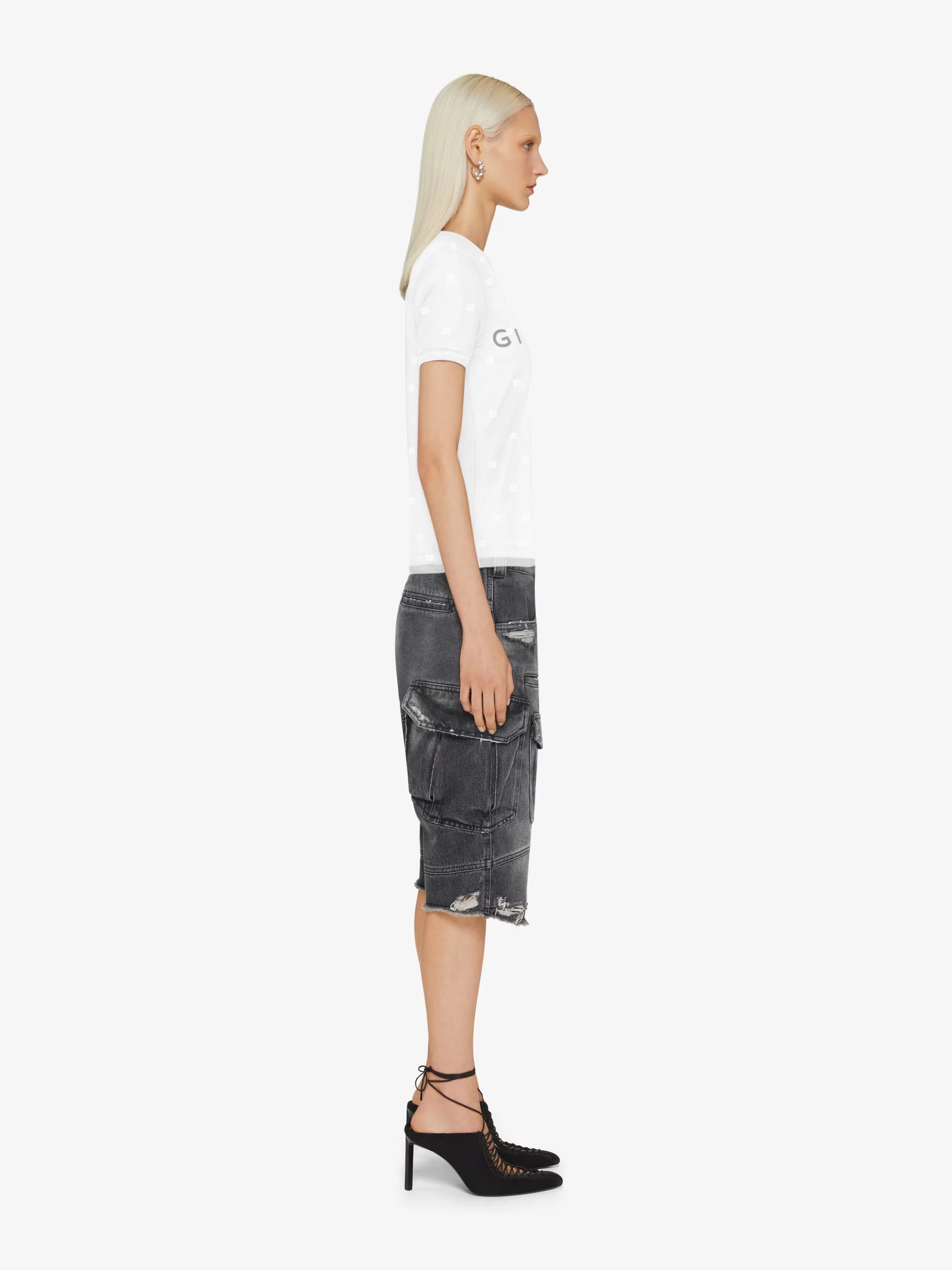 Sale GIVENCHY Tops & T-shirts-Double layered fitted t-shirt in cotton with 4G tulle