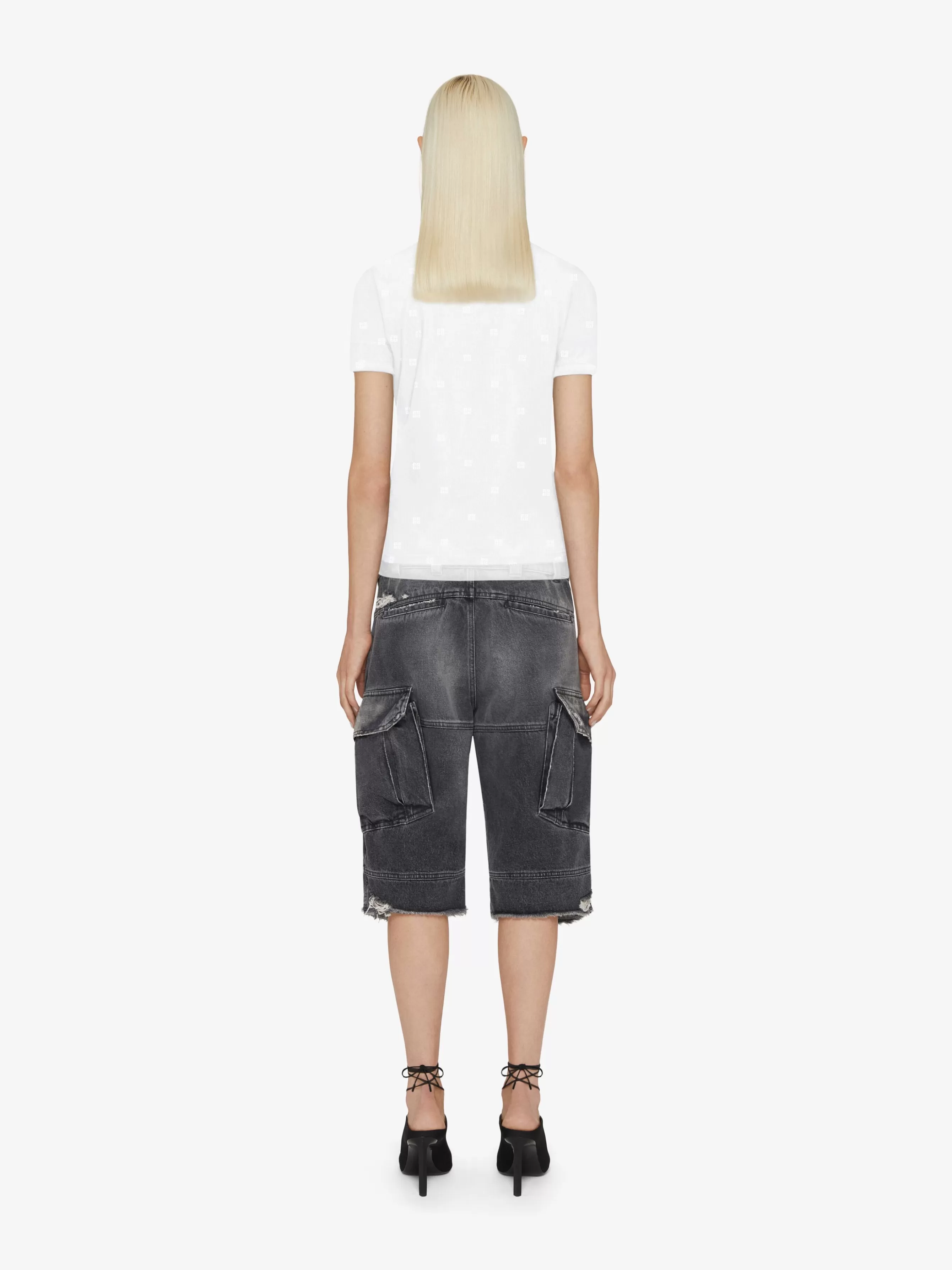 Sale GIVENCHY Tops & T-shirts-Double layered fitted t-shirt in cotton with 4G tulle