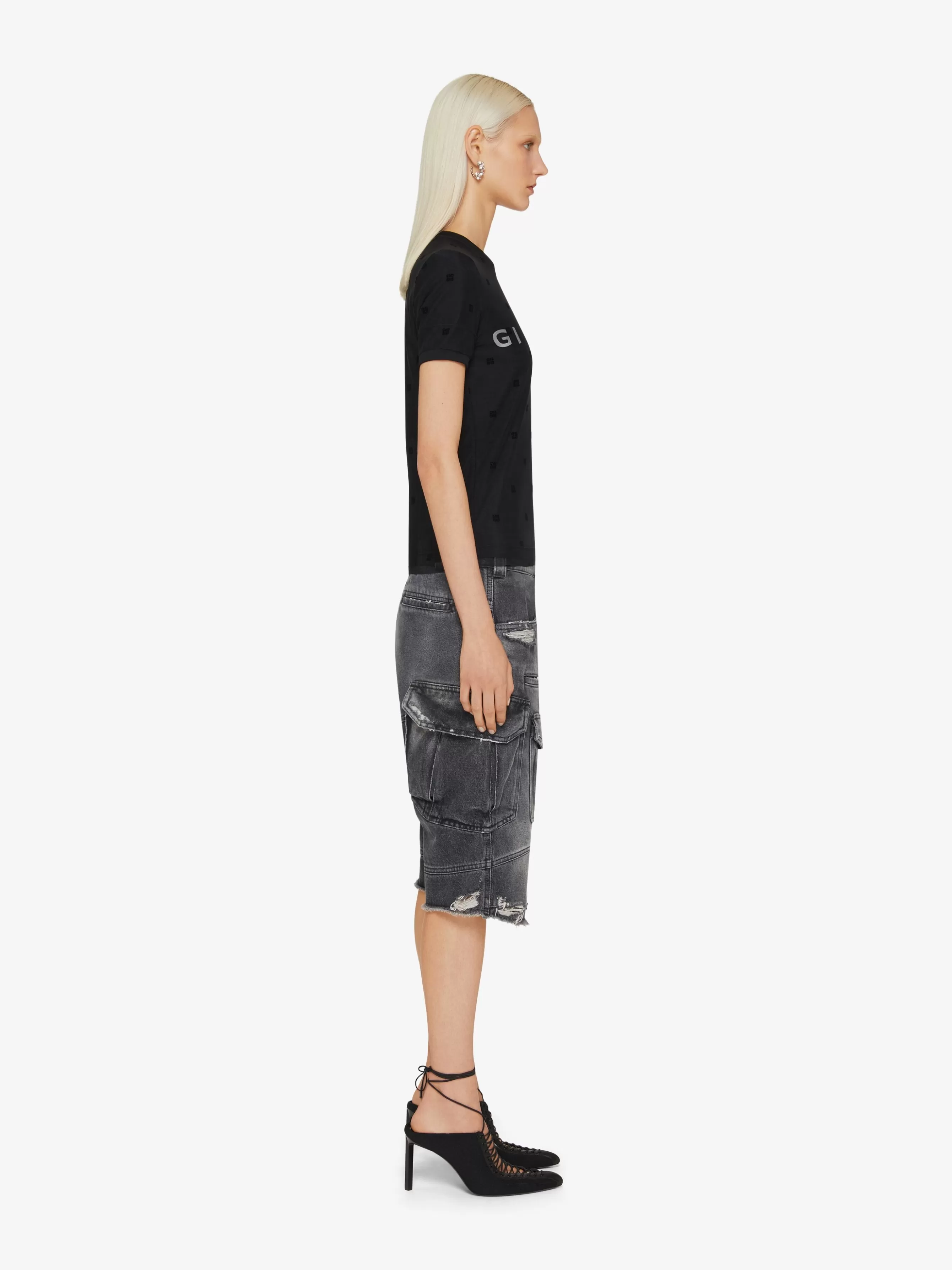 GIVENCHY T-Shirts-Double layered fitted t-shirt in cotton with 4G tulle