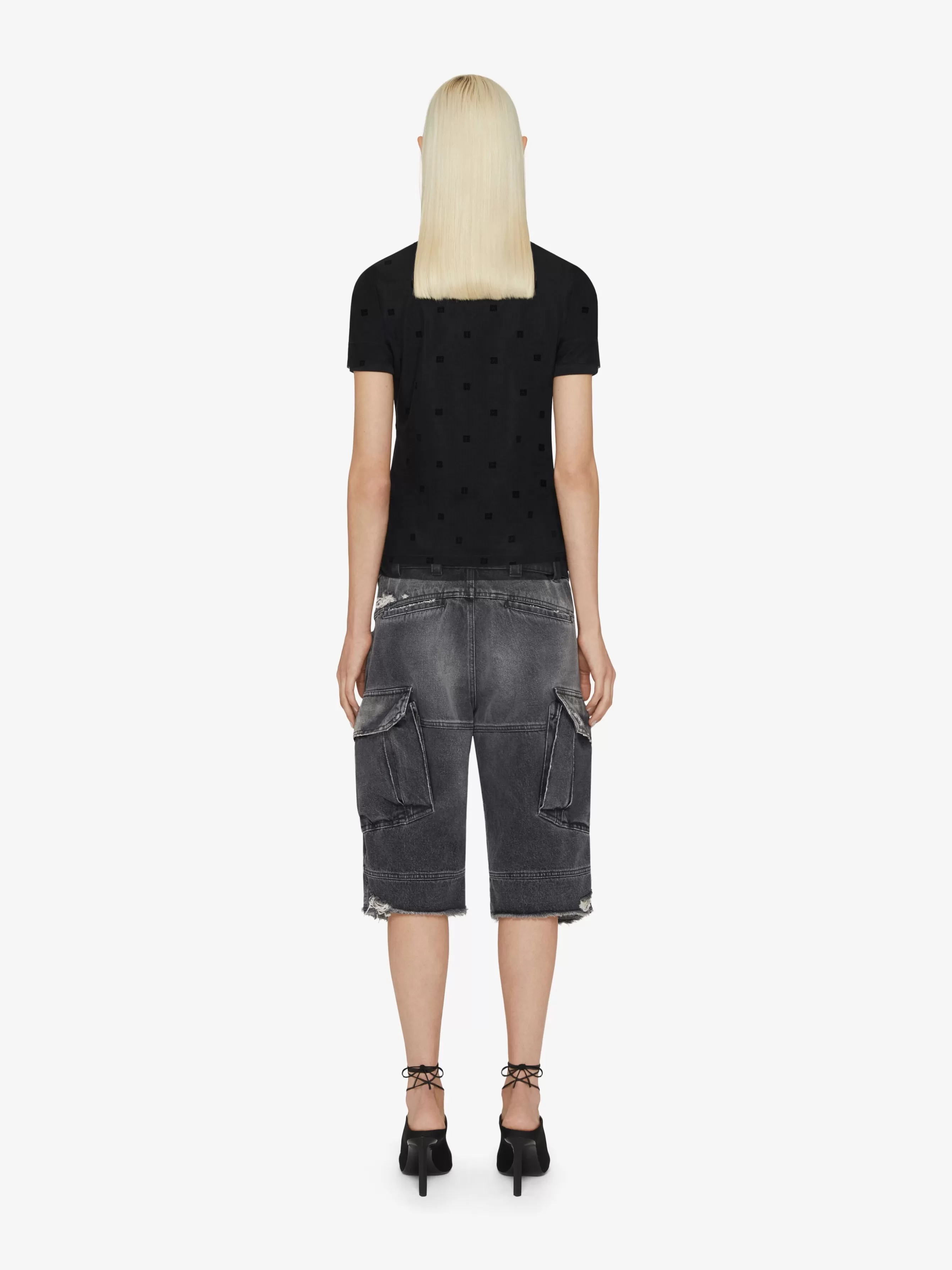 GIVENCHY T-Shirts-Double layered fitted t-shirt in cotton with 4G tulle