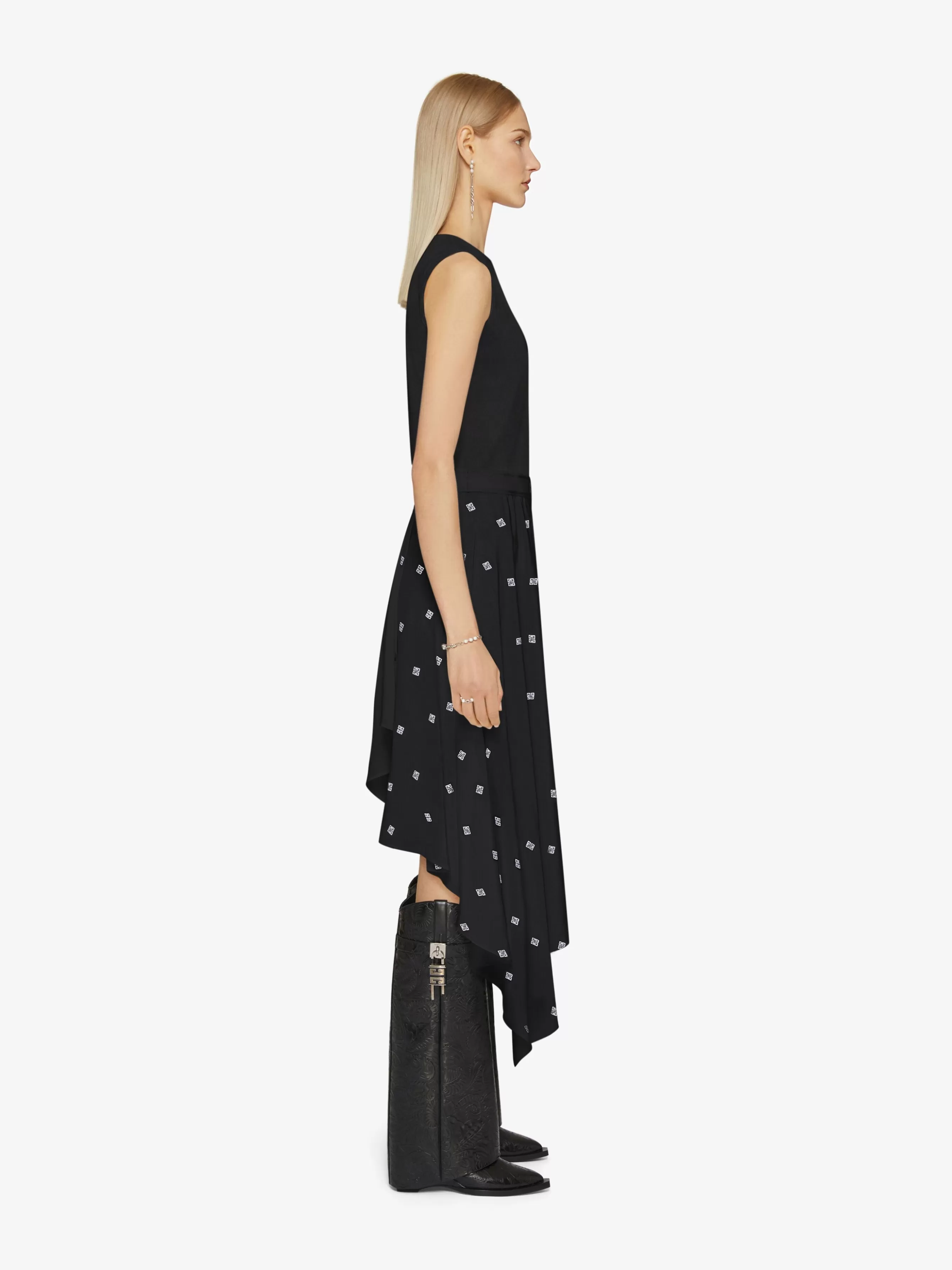 GIVENCHY Dresses-Dress in 4G silk with asymmetrical ruffled skirt