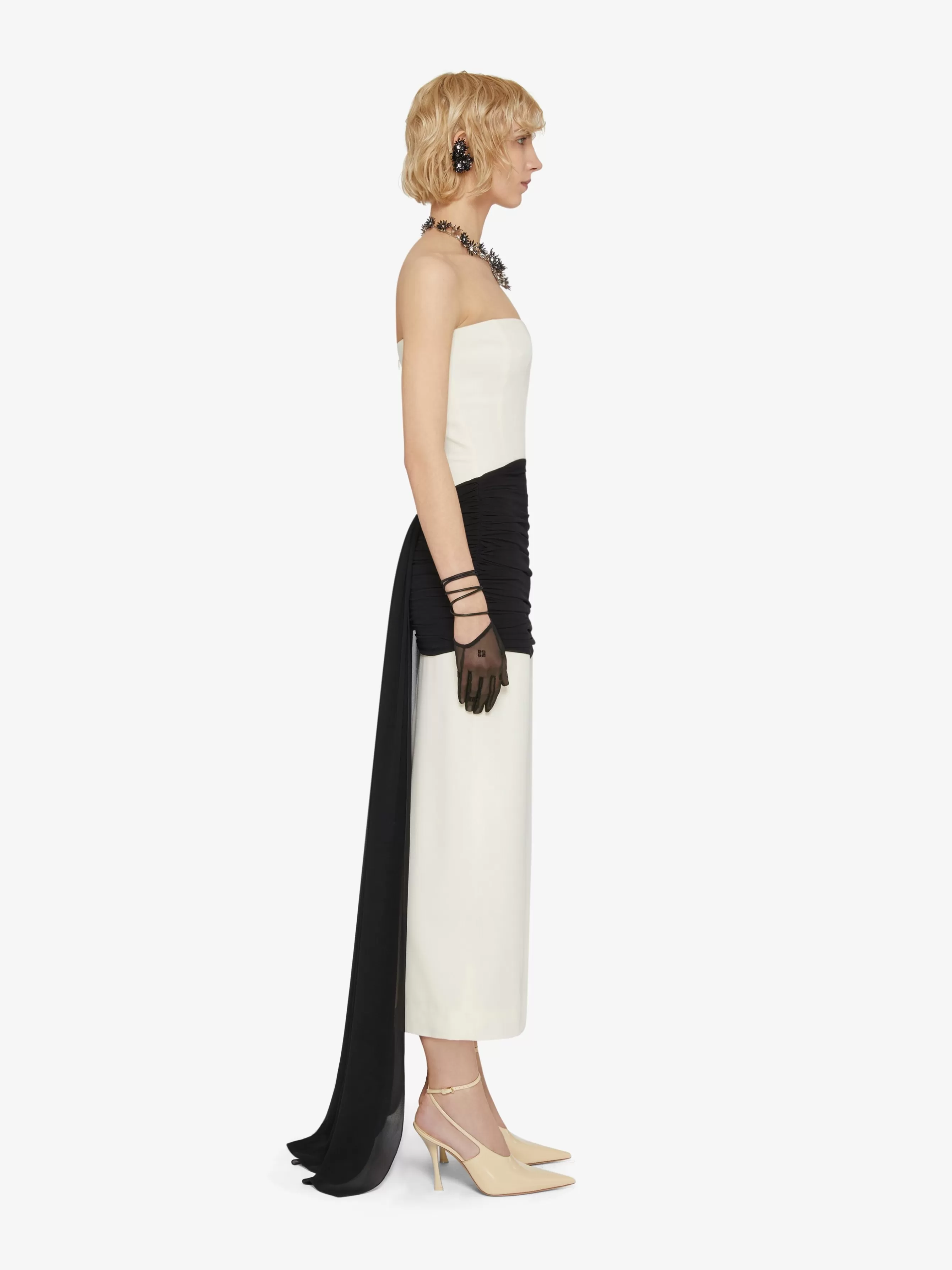 GIVENCHY Dresses-Evening bustier draped dress in crepe with satin and silk train