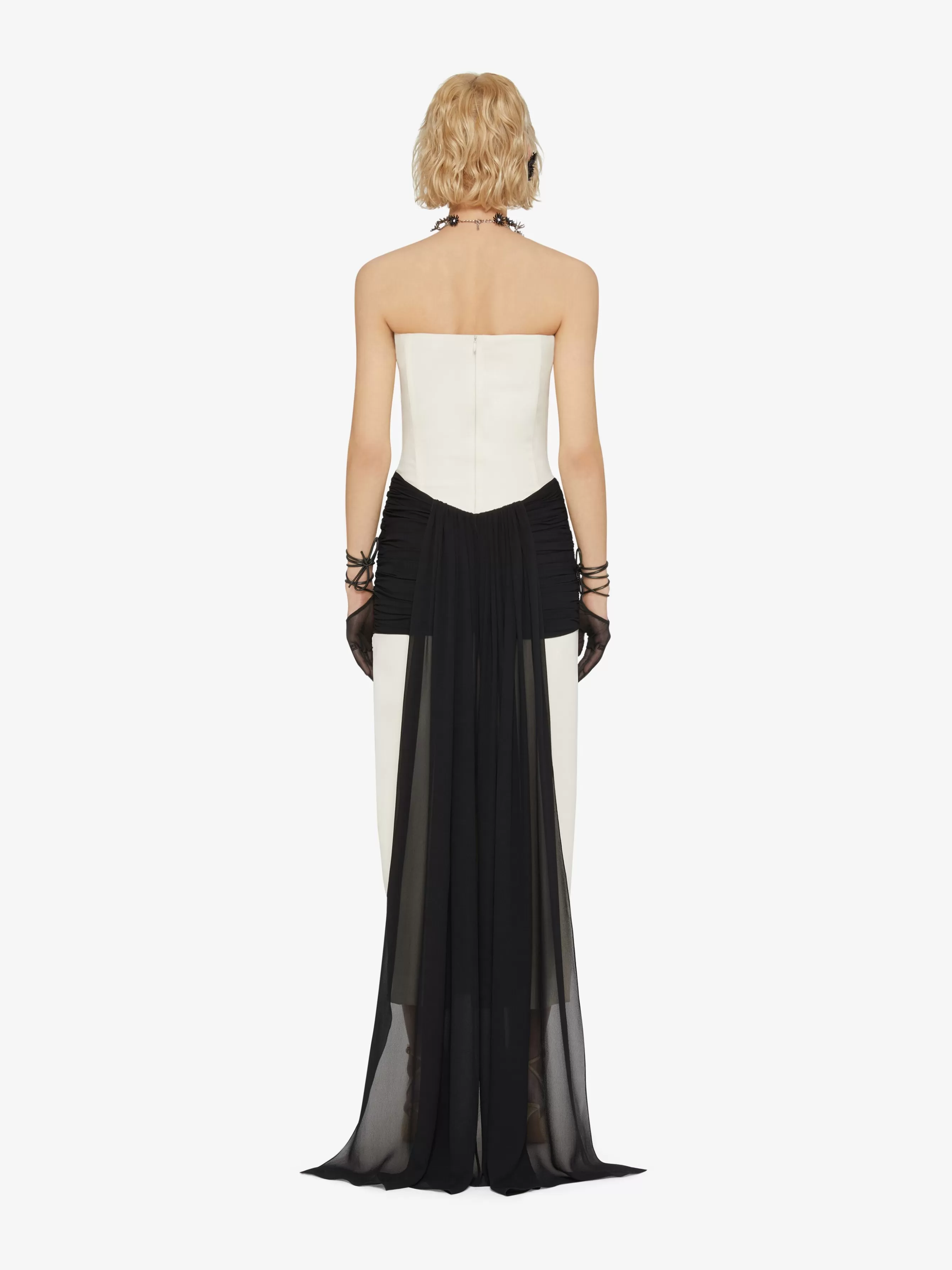 GIVENCHY Dresses-Evening bustier draped dress in crepe with satin and silk train