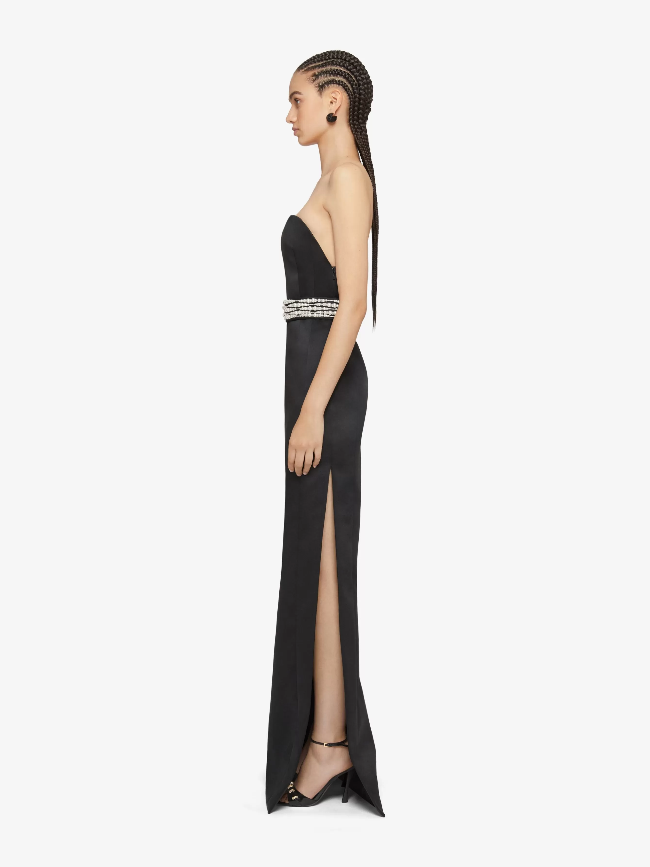 GIVENCHY Dresses-Evening bustier dress in satin with pearl belt