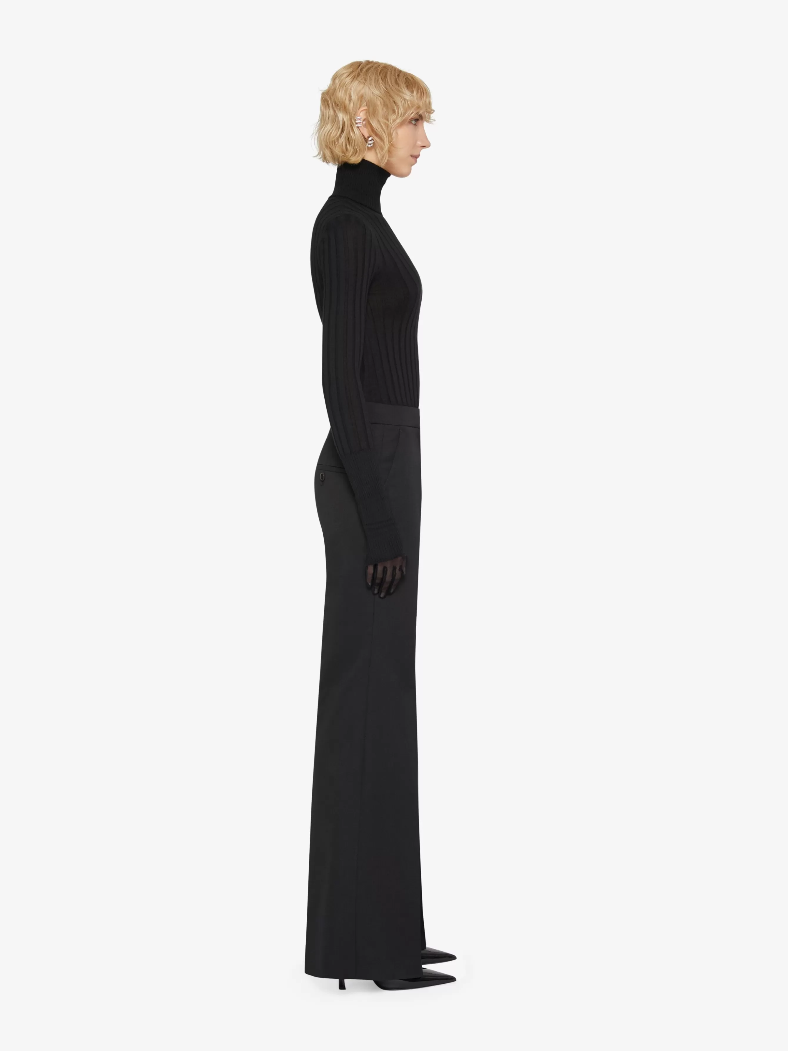 GIVENCHY Pants-Flare tailored pants in tricotine wool and mohair