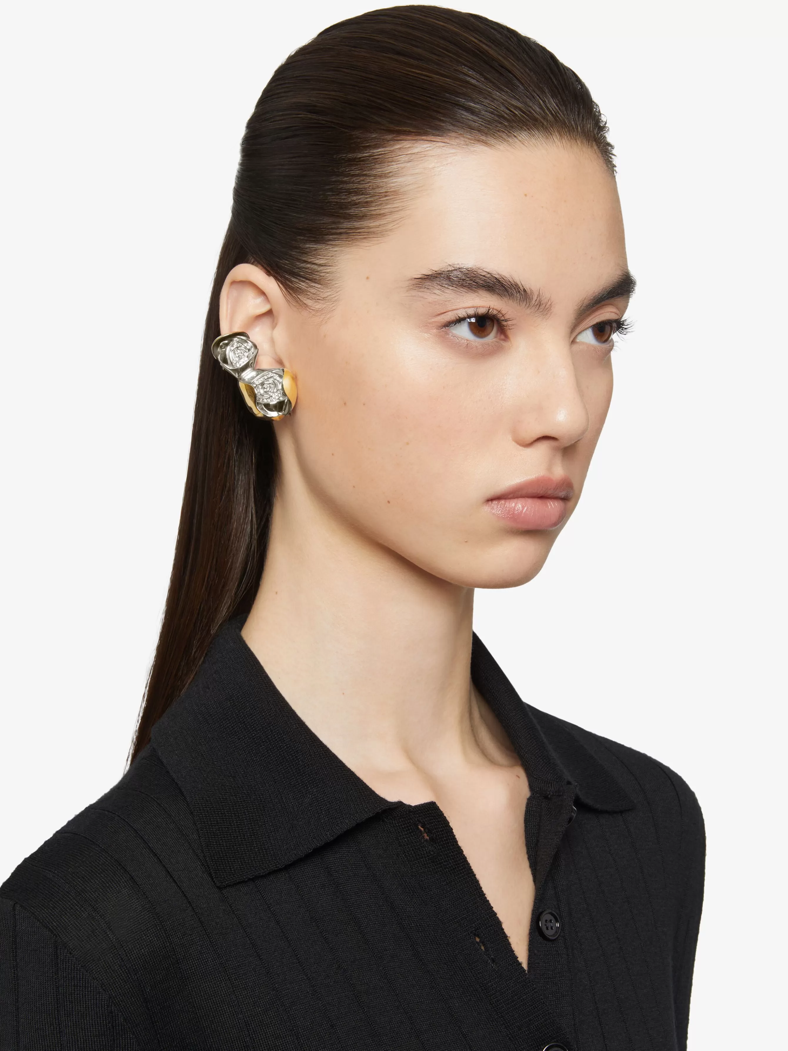 GIVENCHY Jewelry-Flower clip earring in metal with crystals