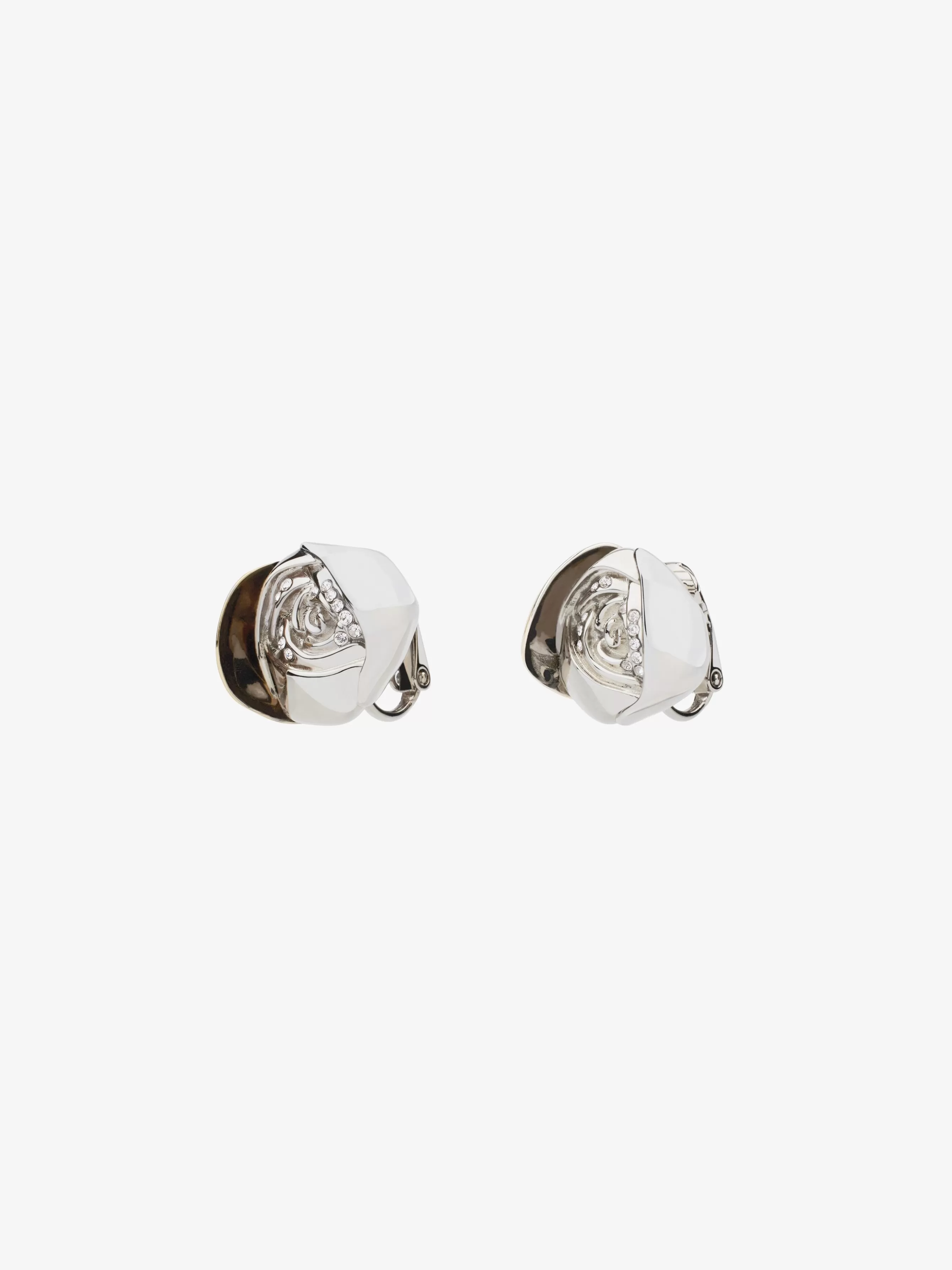 GIVENCHY Jewelry-Flower clip earrings in metal with crystals