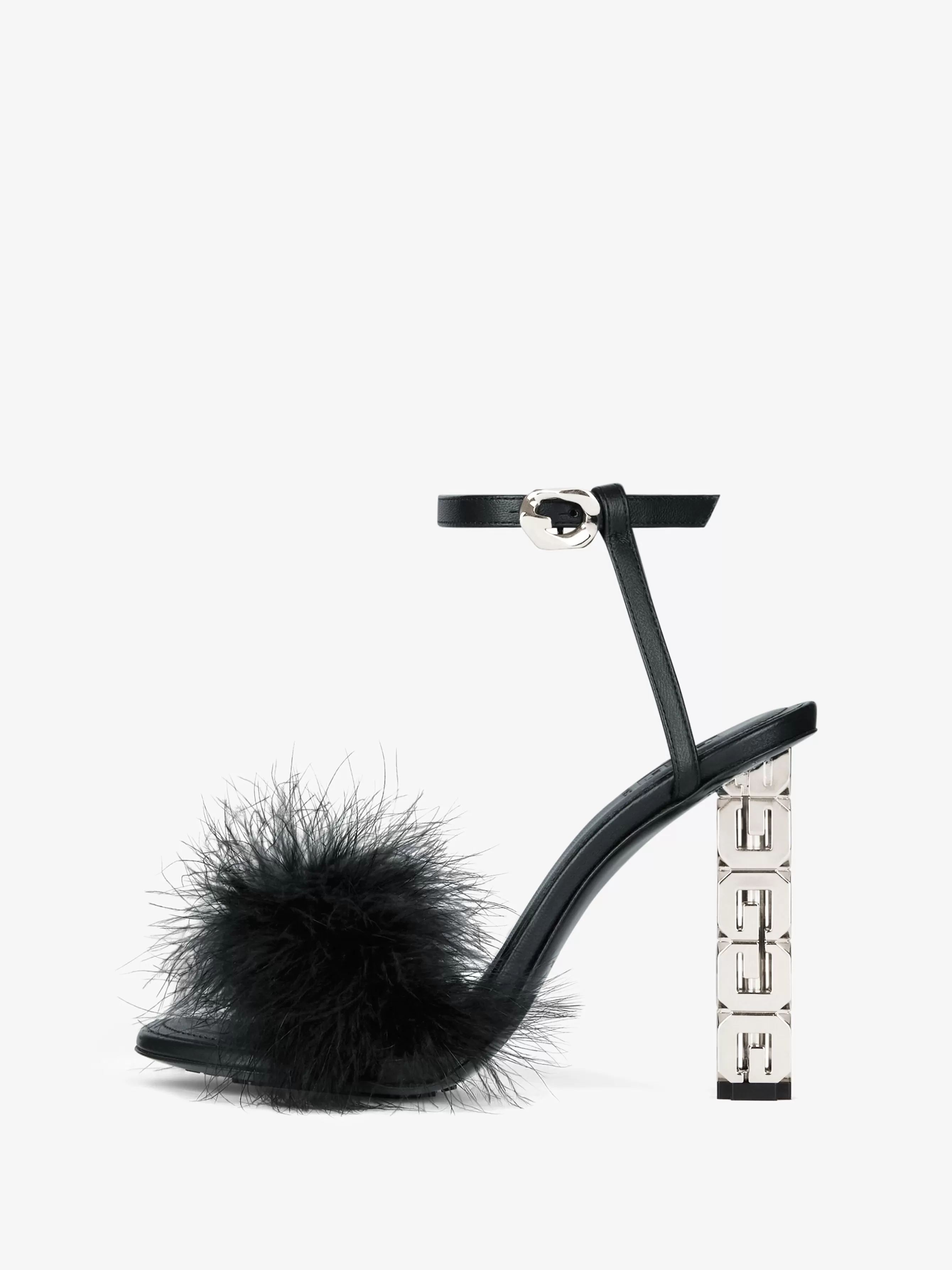 GIVENCHY Heels-G Cube feather and leather sandals