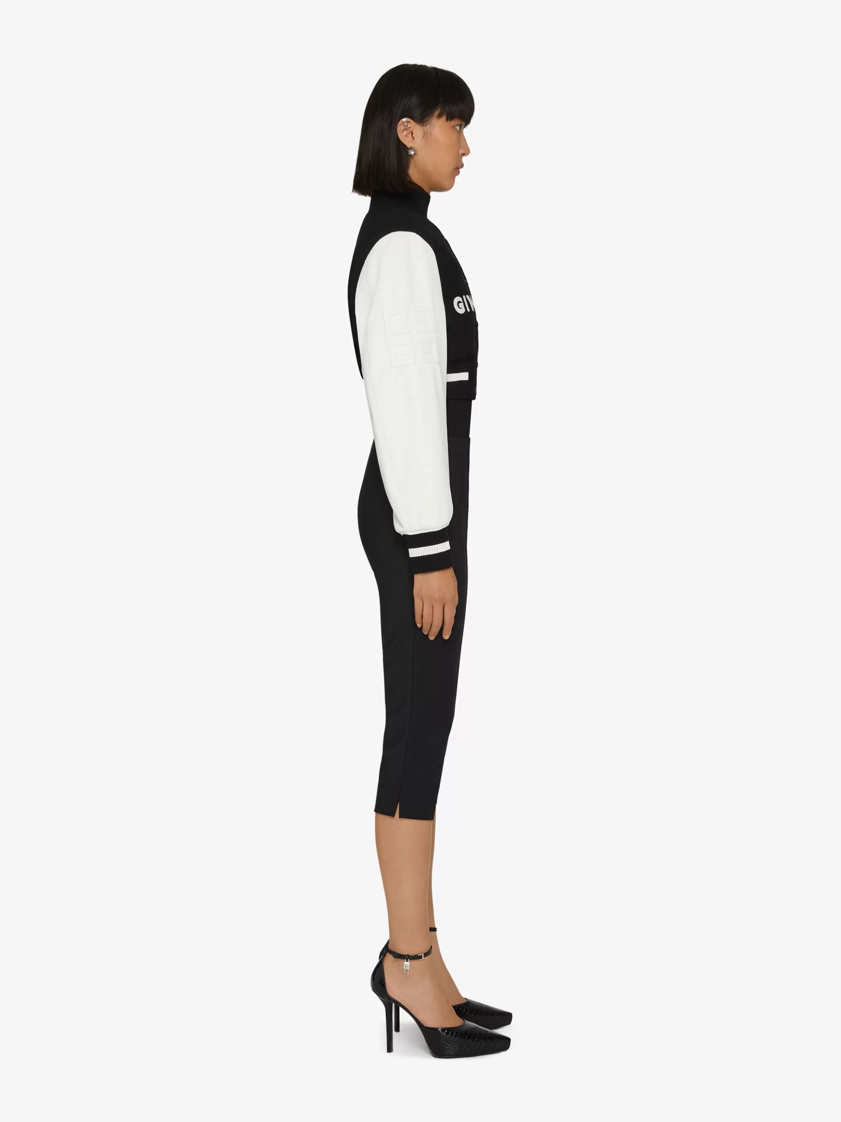 Gifts/Women GIVENCHY Gifts for Kids | Slides & Sandals- cropped varsity jacket in wool and leather