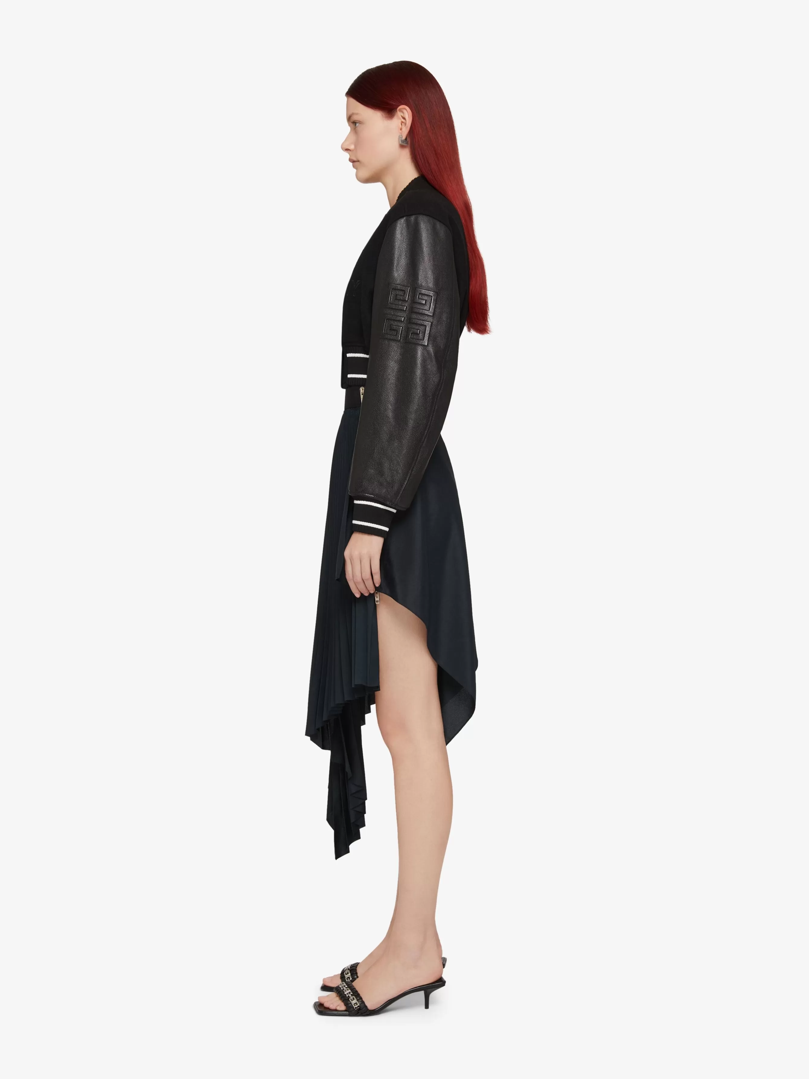 Gifts/Women GIVENCHY Gifts for Her | Slides & Sandals- cropped varsity jacket in wool and leather