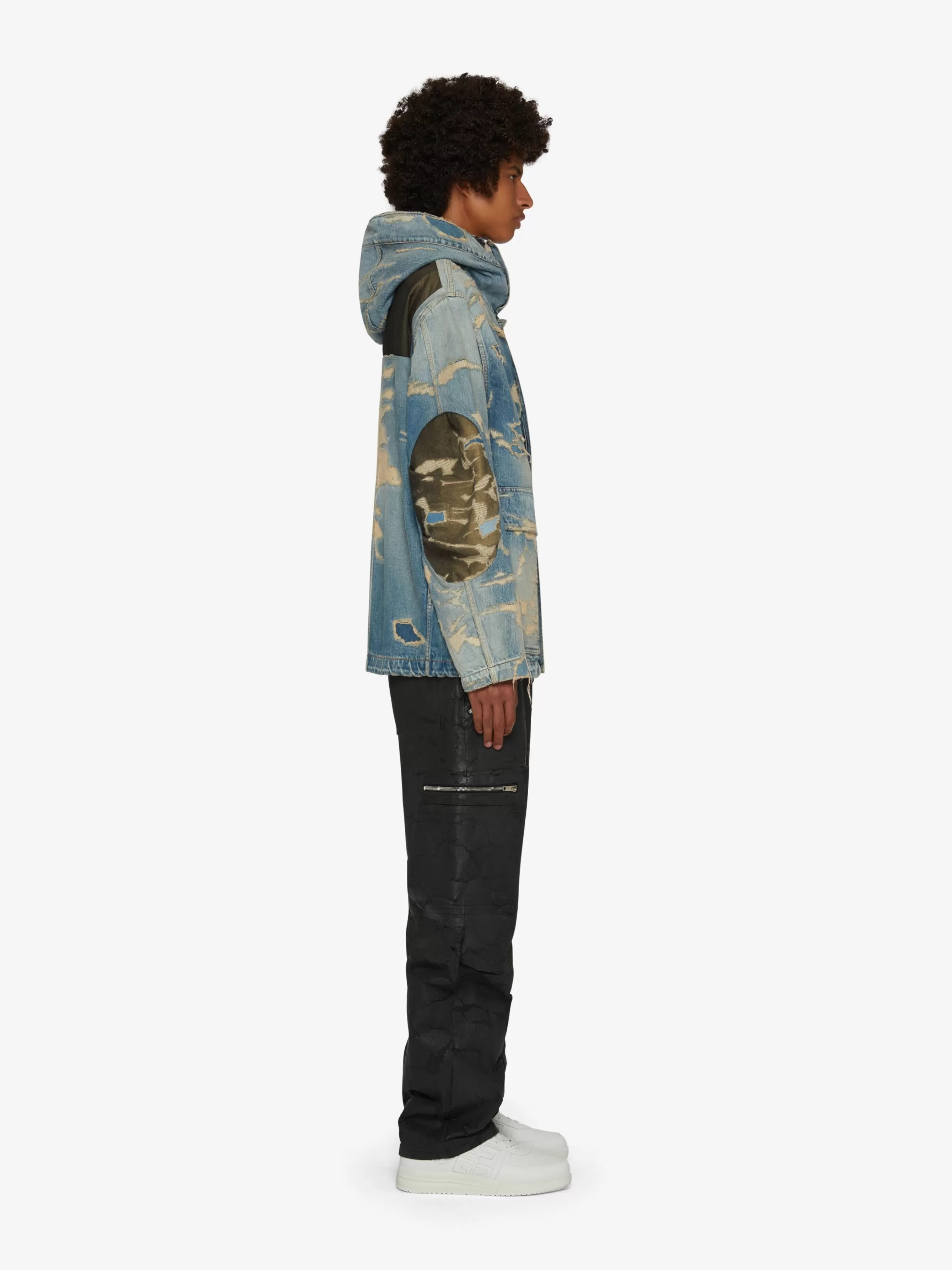 Sale GIVENCHY Outerwear-Hooded jacket in destroyed denim and moleskin