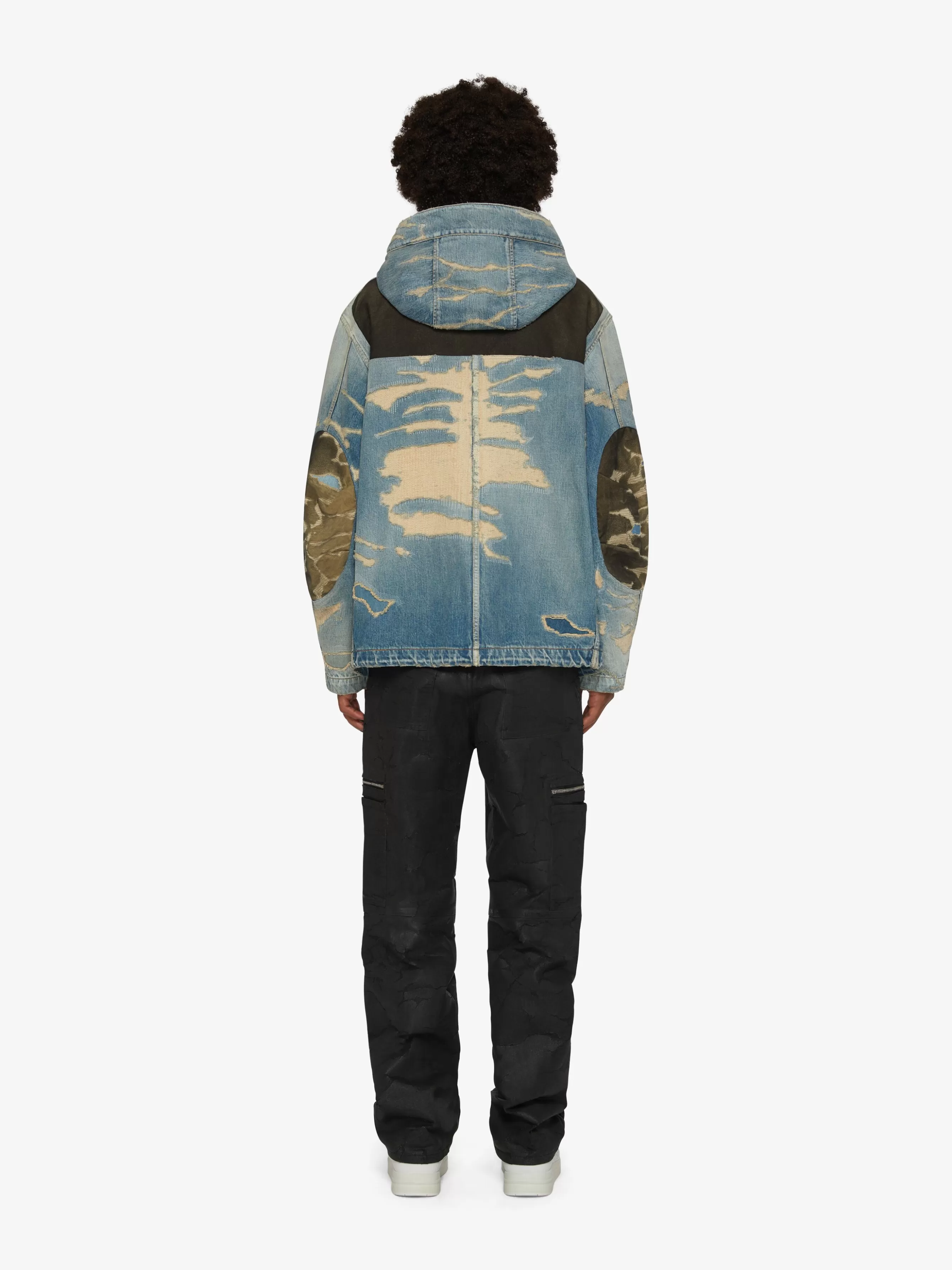 Sale GIVENCHY Outerwear-Hooded jacket in destroyed denim and moleskin