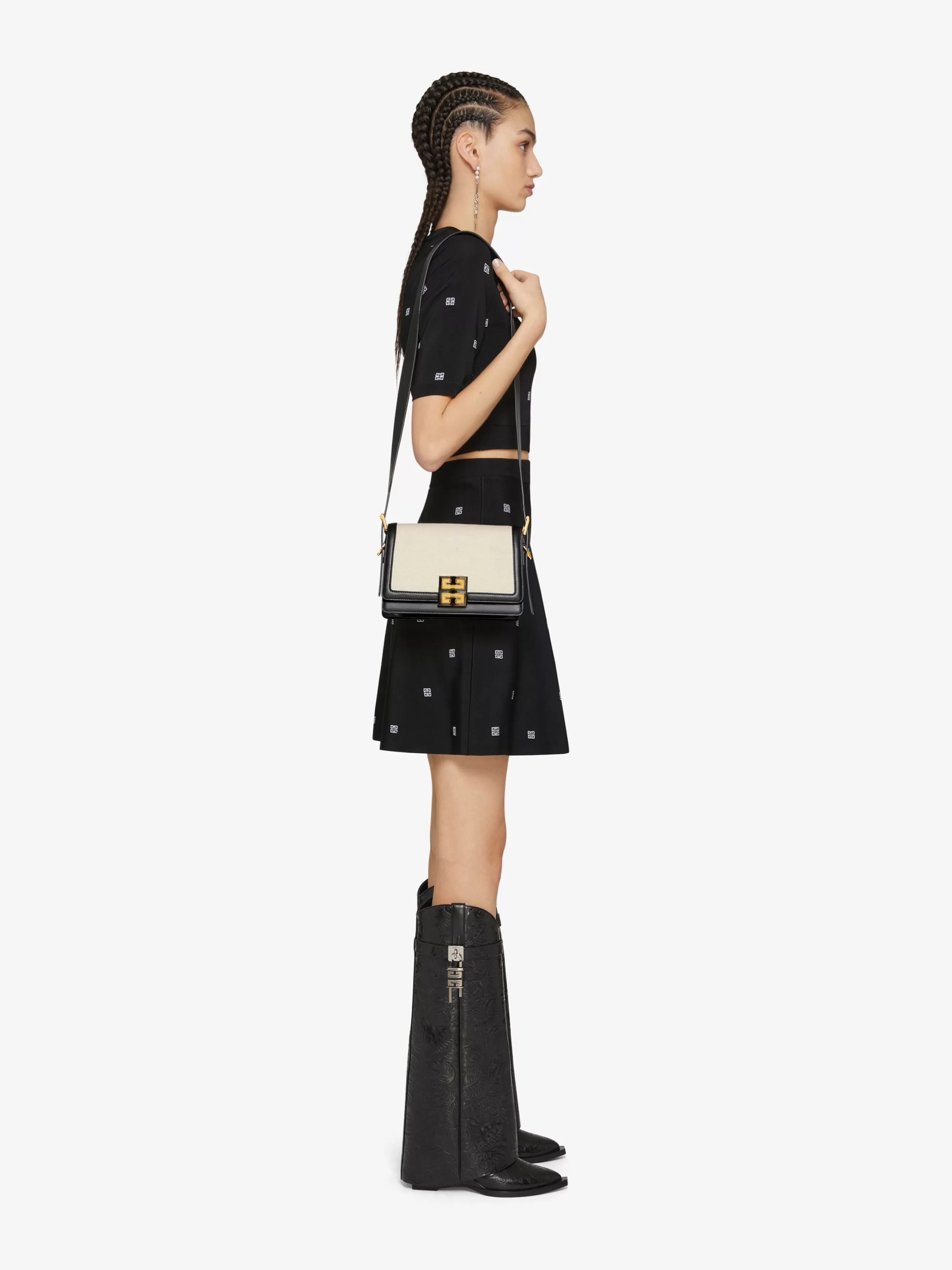 GIVENCHY Cross-body Bags-Medium 4G Crossbody bag in grained leather and canvas