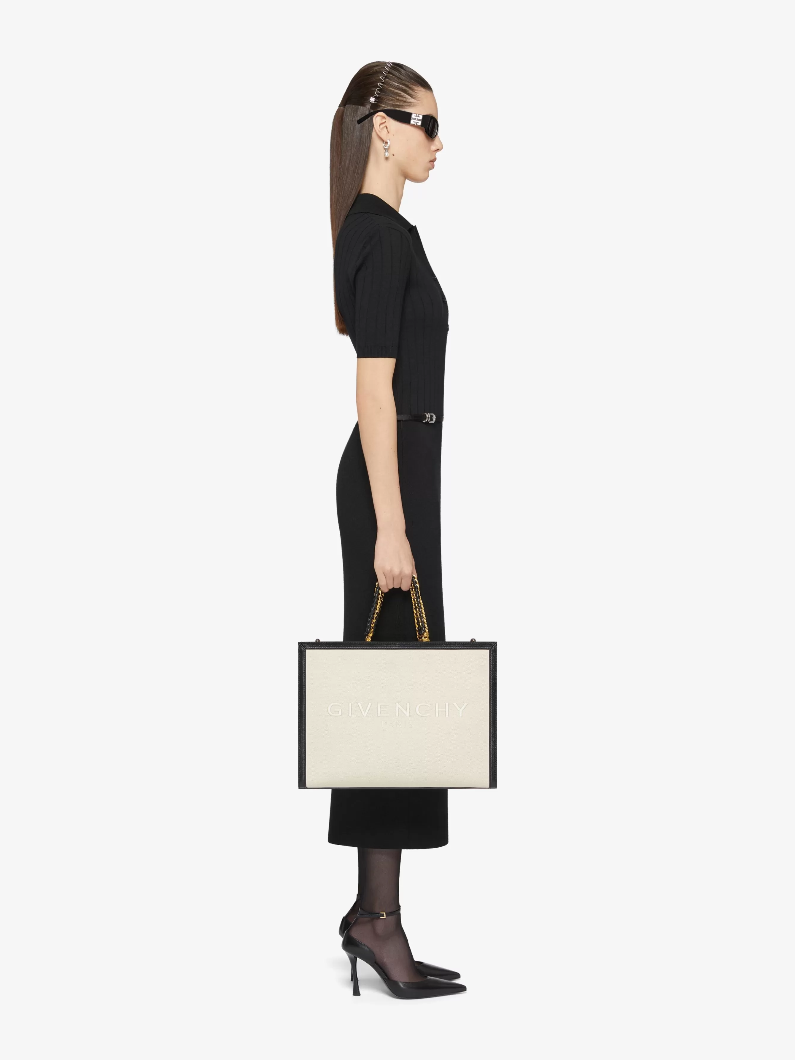 GIVENCHY Cross-body Bags-Medium G Tote shopping bag in canvas and leather