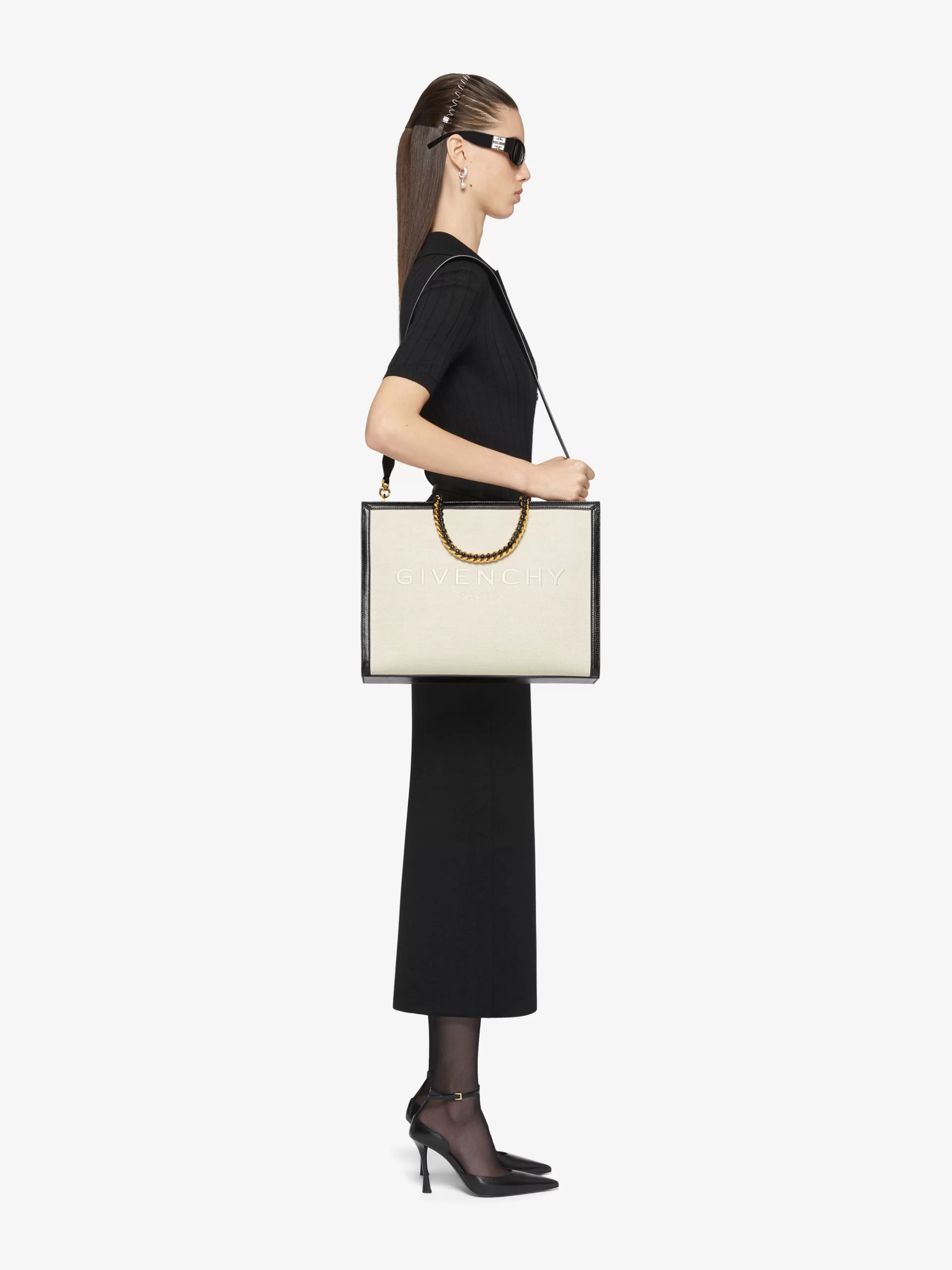 GIVENCHY Cross-body Bags-Medium G Tote shopping bag in canvas and leather