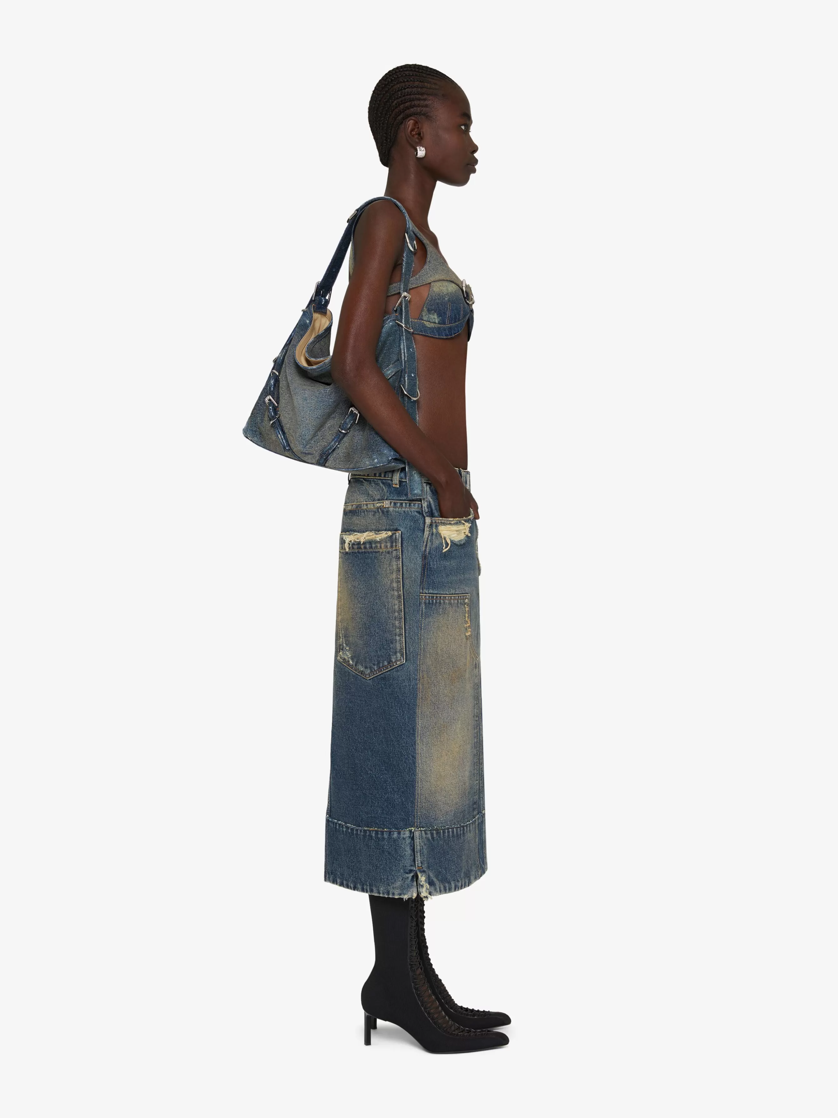 Women GIVENCHY Voyou | Shoulder Bags-Medium Voyou bag in washed denim