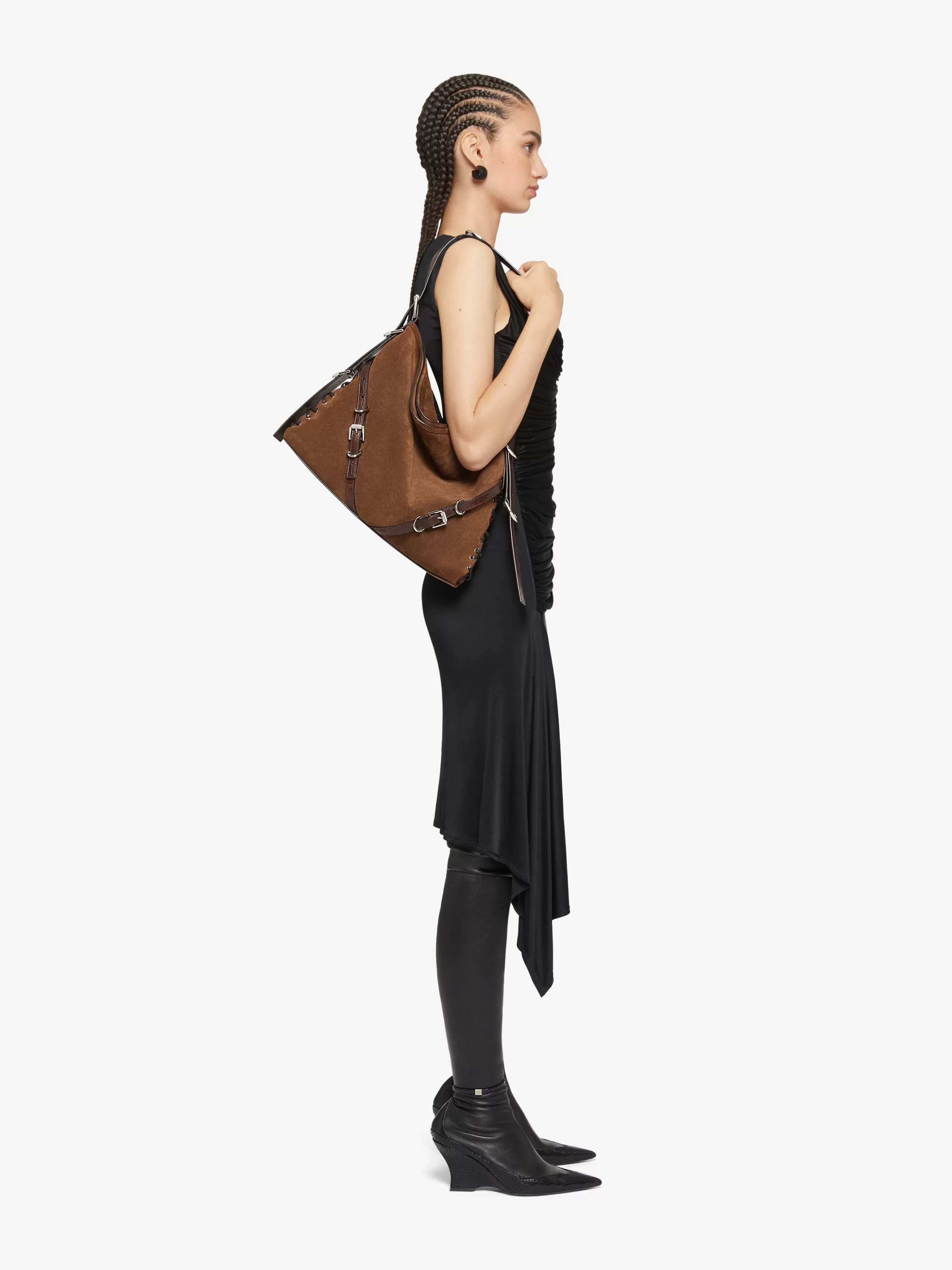 Women GIVENCHY Voyou | Shoulder Bags-Medium Voyou Boyfriend bag in corset style suede