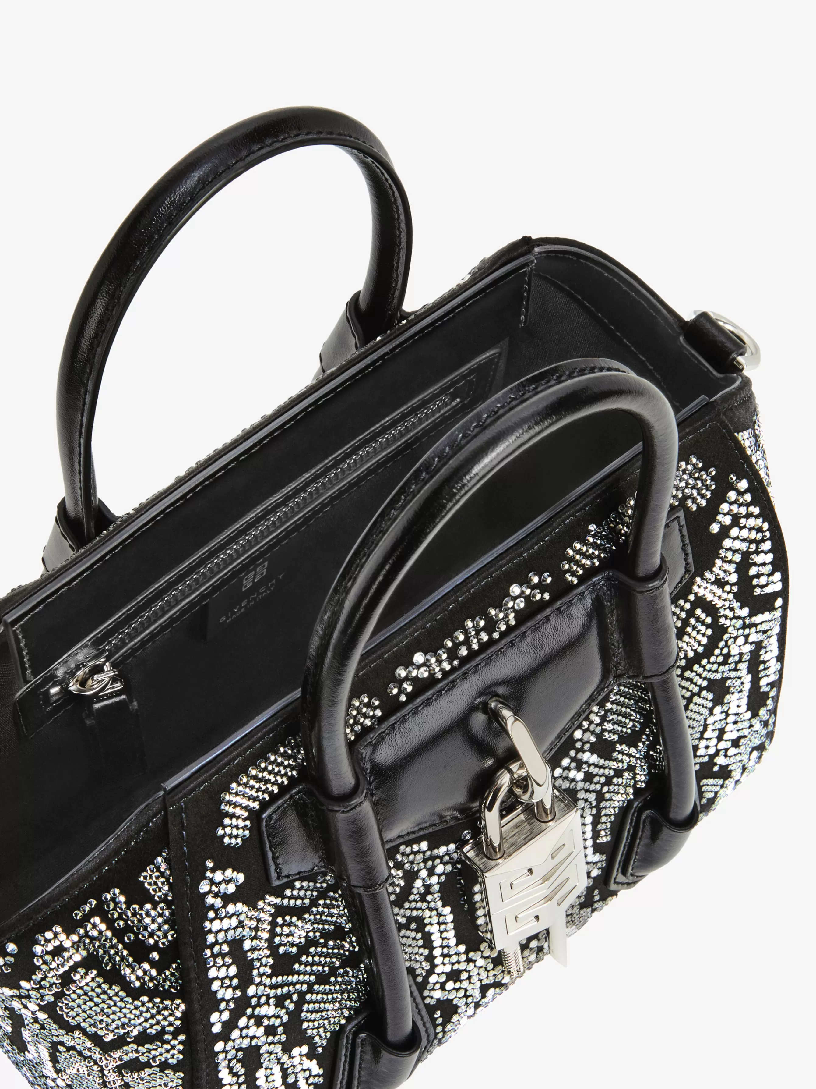 GIVENCHY Cross-body Bags-Mini Antigona Lock bag in satin with python effect strass