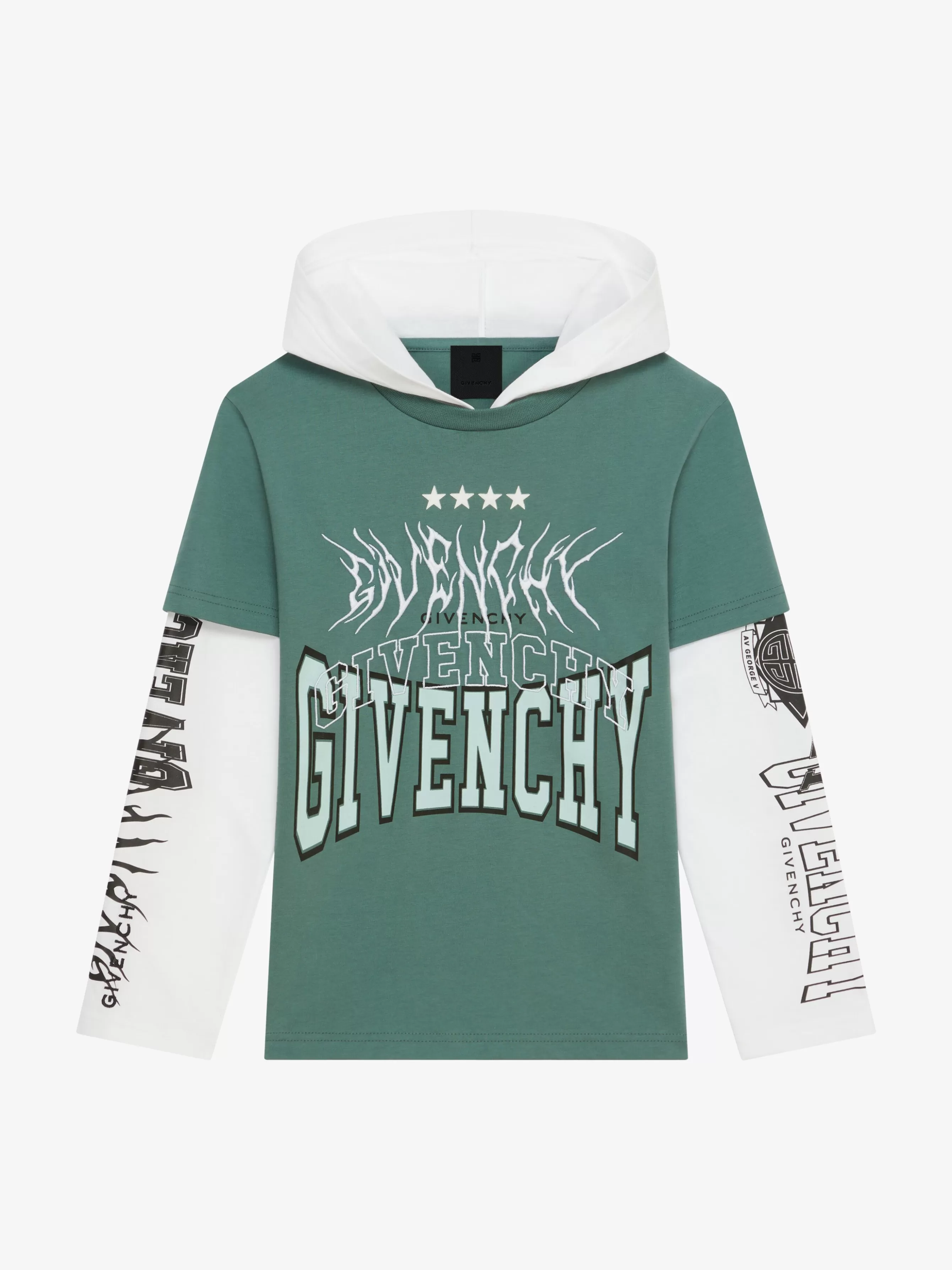 GIVENCHY Boy (4 to 12 years)-Overlapped hooded t-shirt in cotton