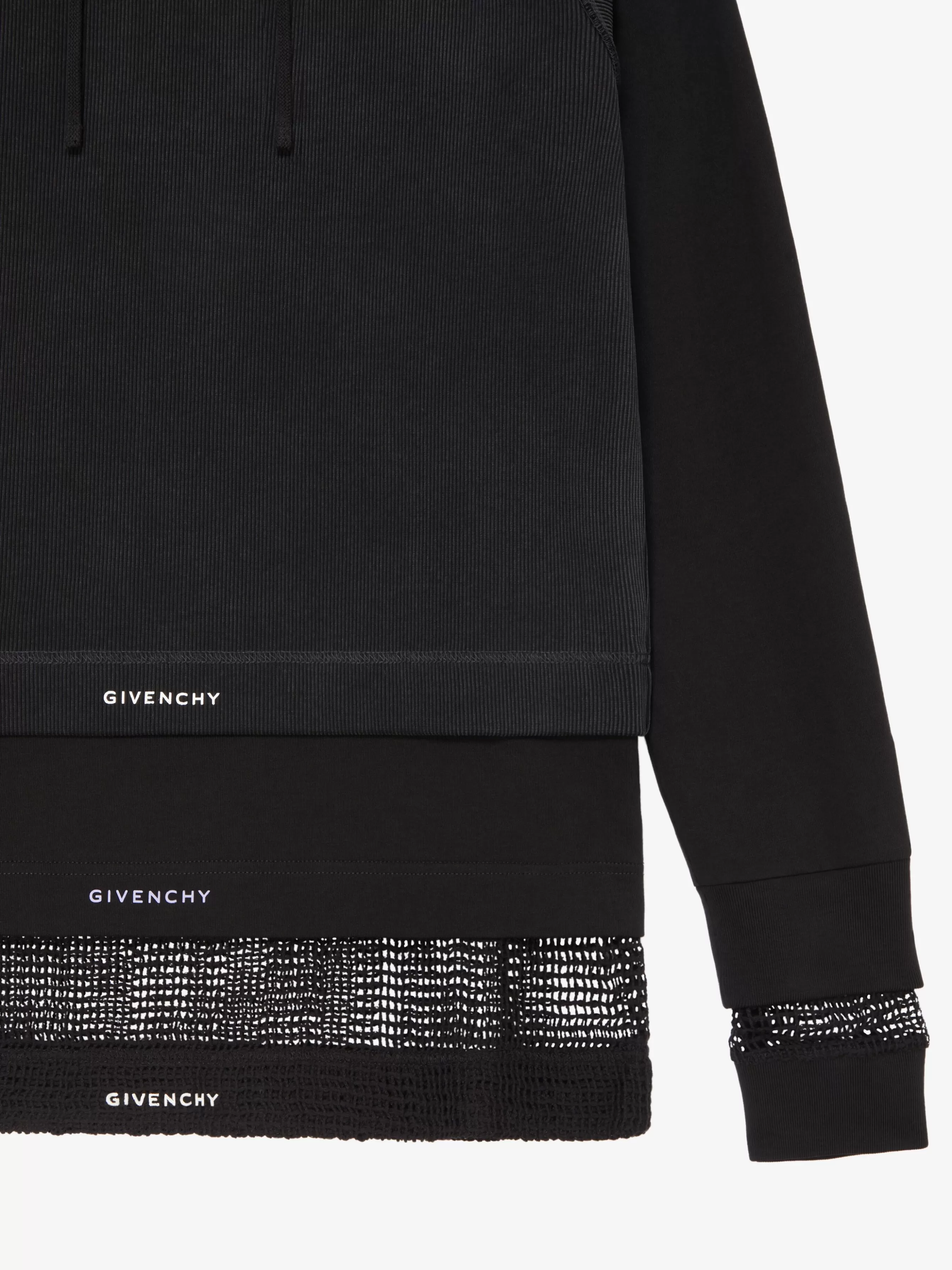 GIVENCHY Sweatshirts & Hoodies-Overlapped hooded t-shirt in cotton and mesh