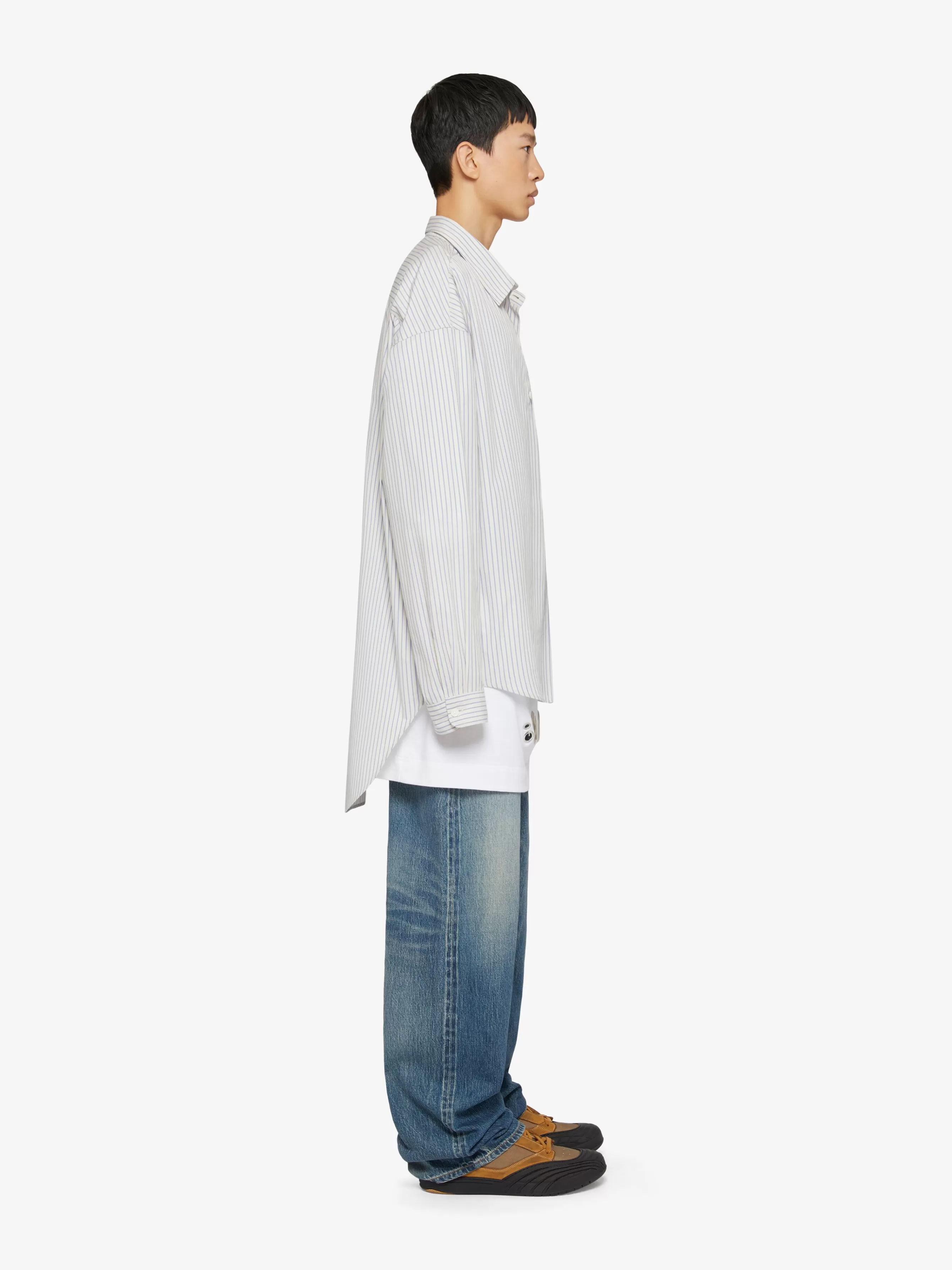 GIVENCHY Shirts-Oversized asymmetrical shirt in cotton with stripes