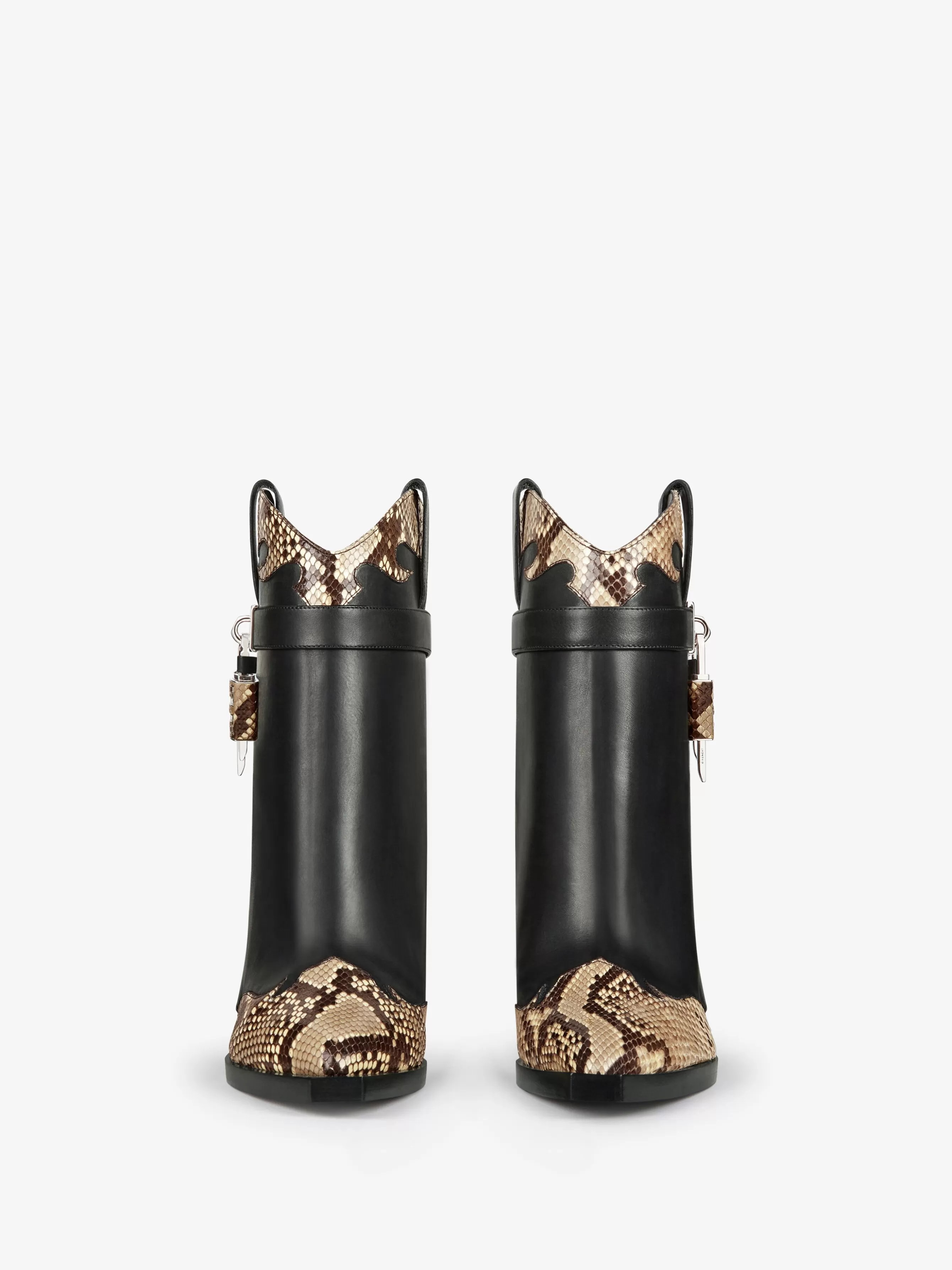 Women GIVENCHY City | Marshmallow-Shark Lock Cowboy ankle boots in leather and python