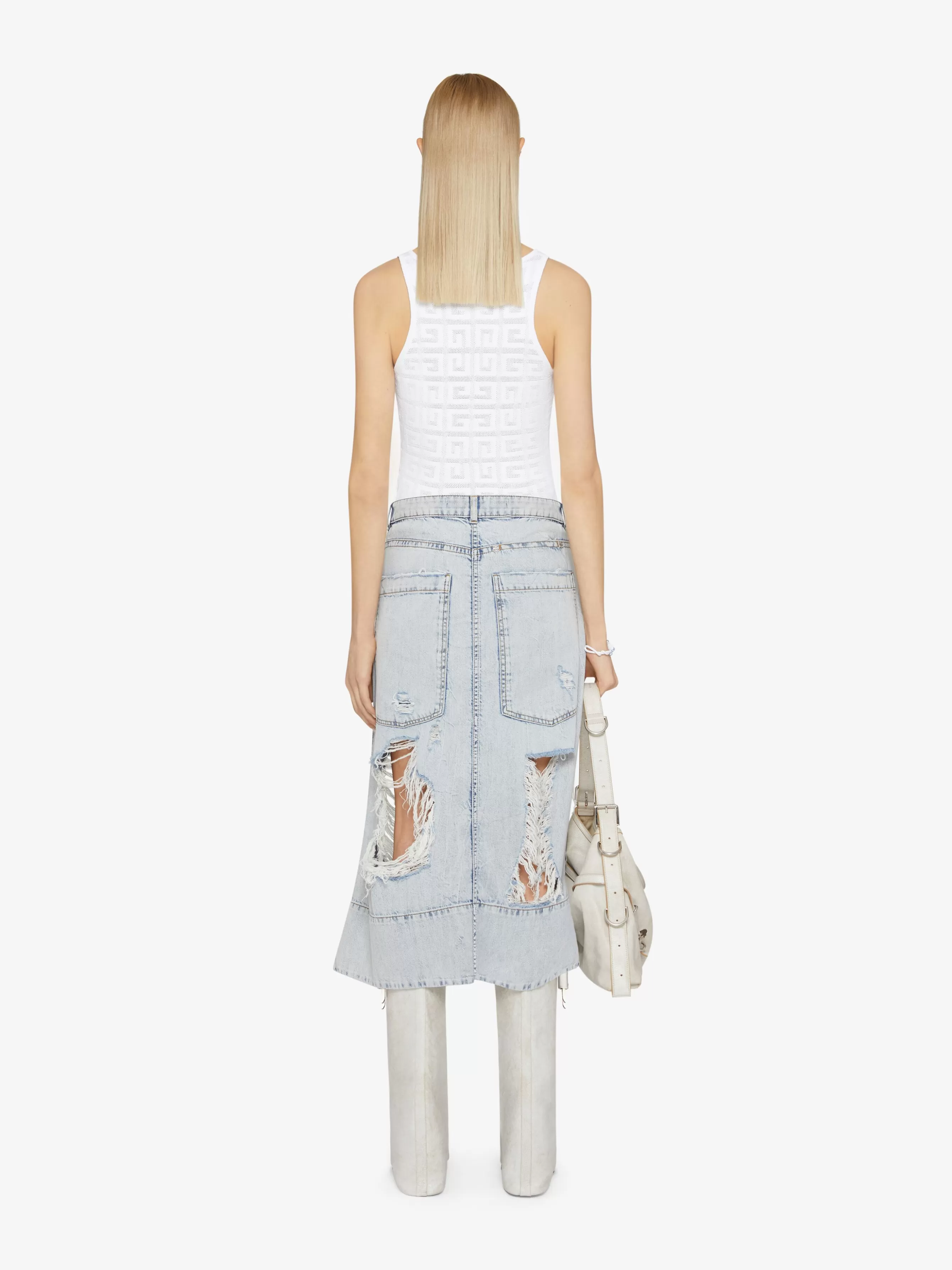 Sale GIVENCHY Pants & Skirts-Skirt in destroyed denim with patches