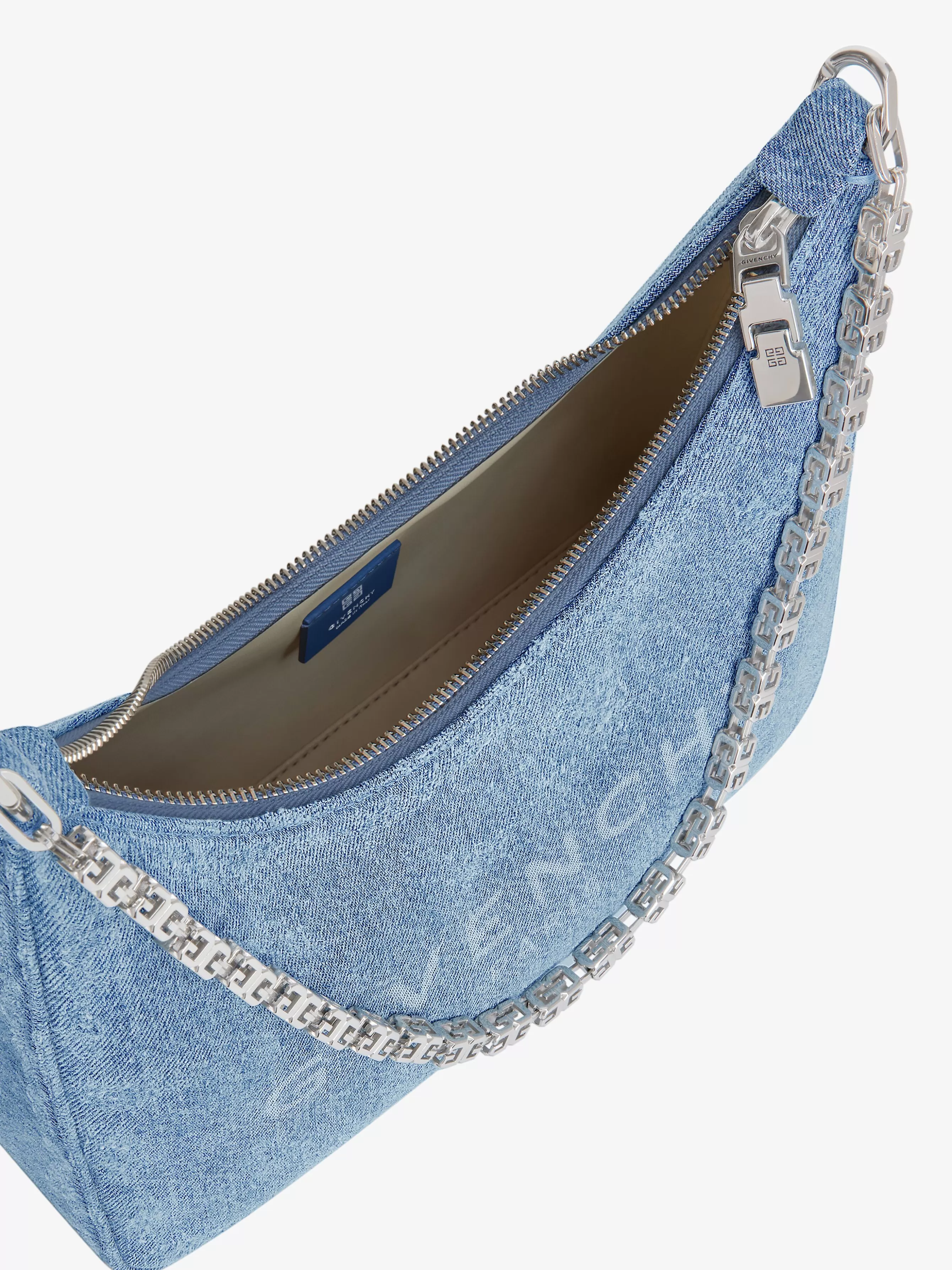 Men/Women GIVENCHY Slides & Sandals | Week-end Bags-Small Moon Cut Out bag in washed denim with chain