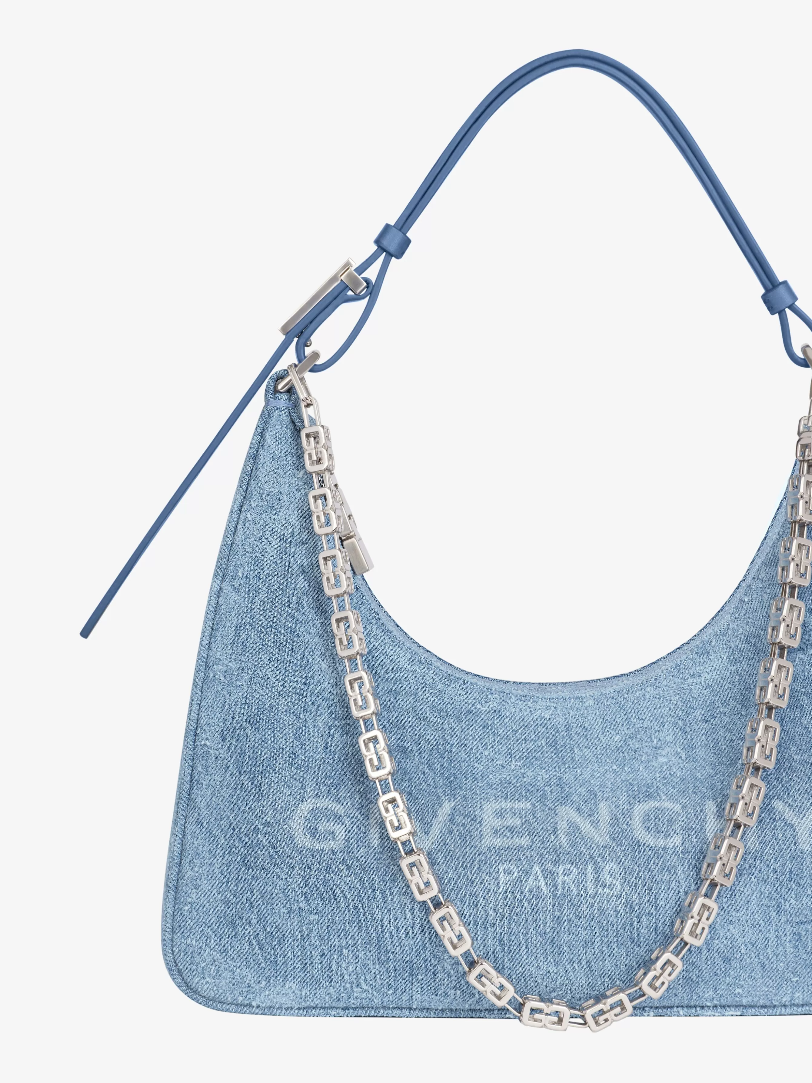 Men/Women GIVENCHY Slides & Sandals | Week-end Bags-Small Moon Cut Out bag in washed denim with chain
