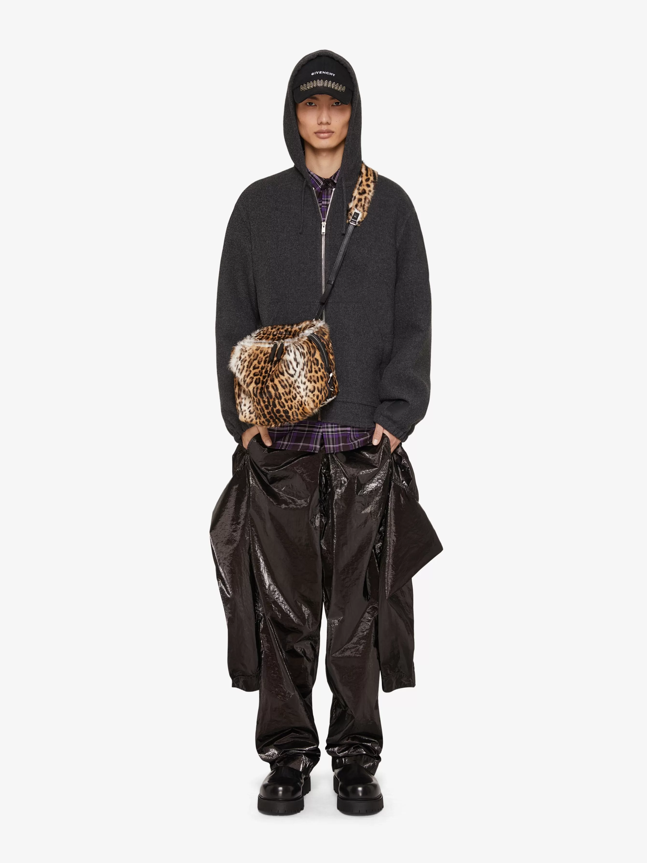 Men GIVENCHY Pandora | Cross-body Bags-Small Pandora bag in leather and faux fur