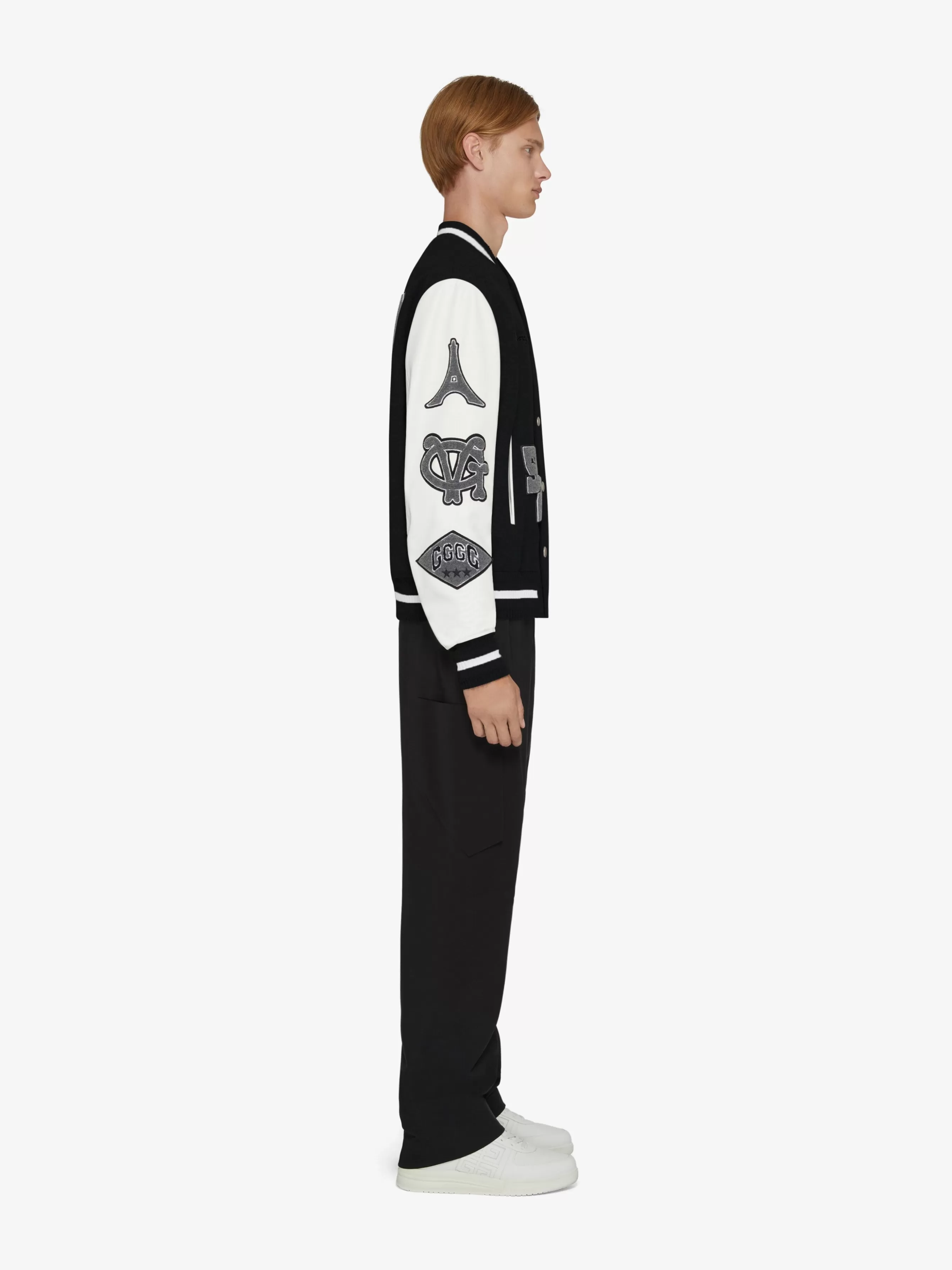 GIVENCHY Outerwear & Blousons-Varsity jacket in embroidered wool and leather