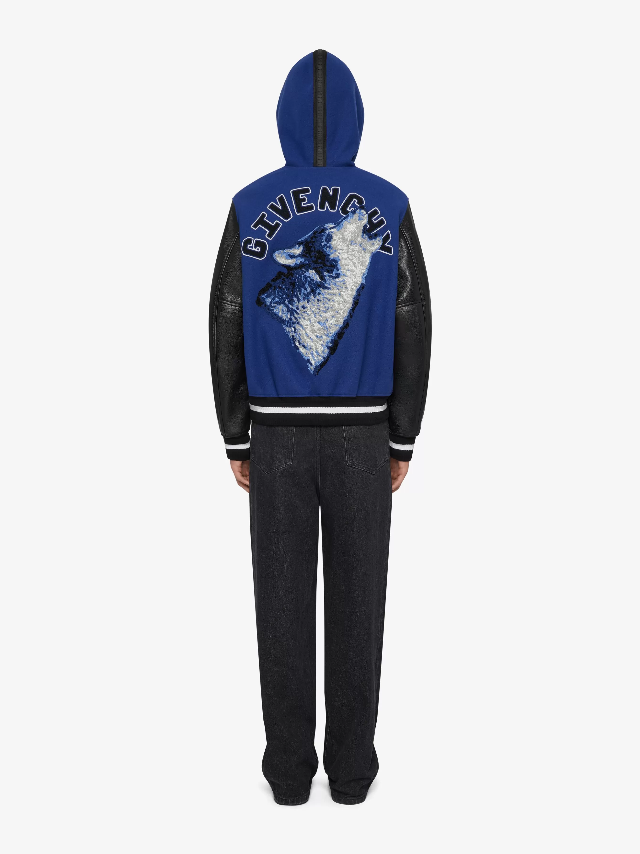 Sale GIVENCHY Outerwear-Varsity jacket in wool and leather with Wolf